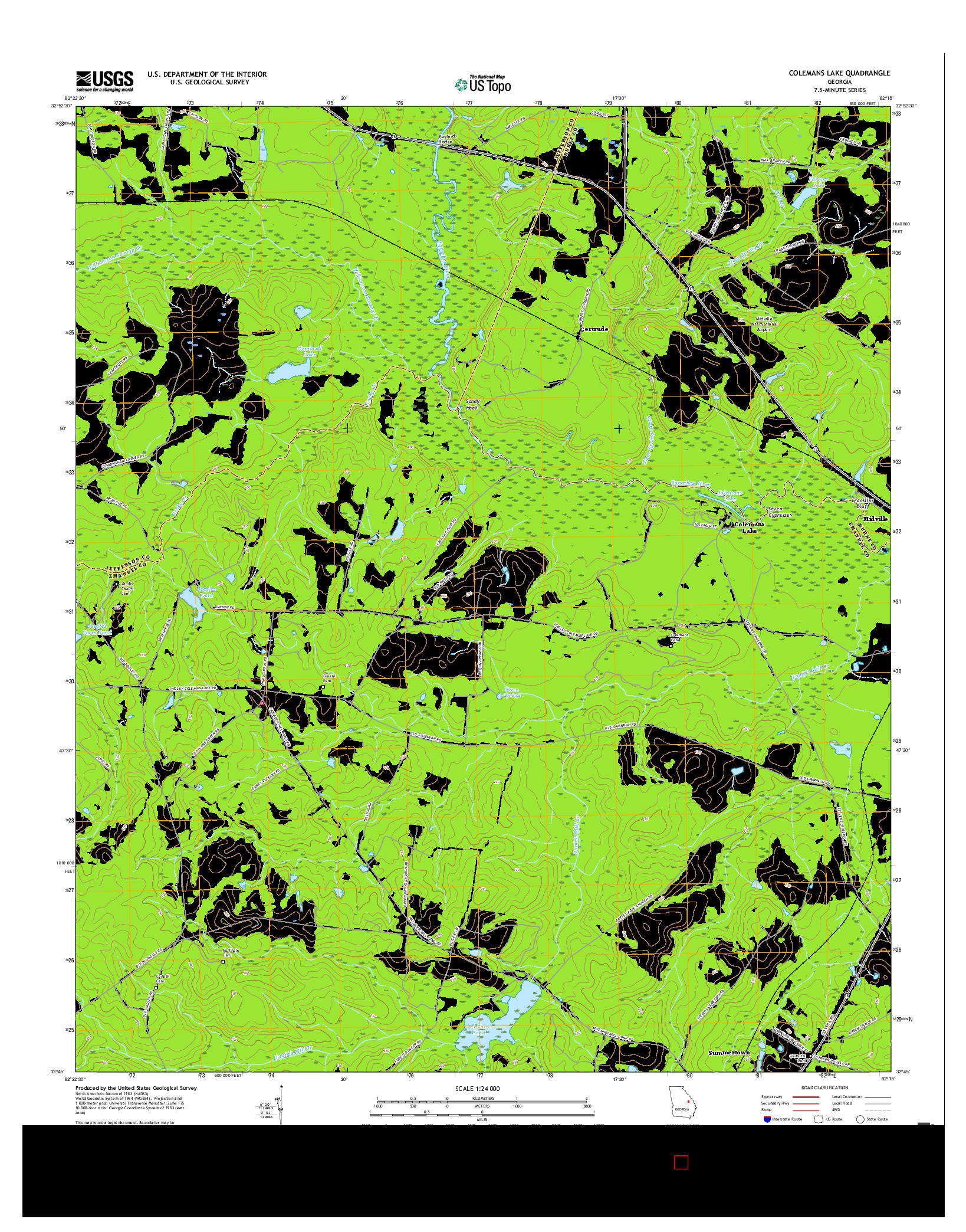 USGS US TOPO 7.5-MINUTE MAP FOR COLEMANS LAKE, GA 2017