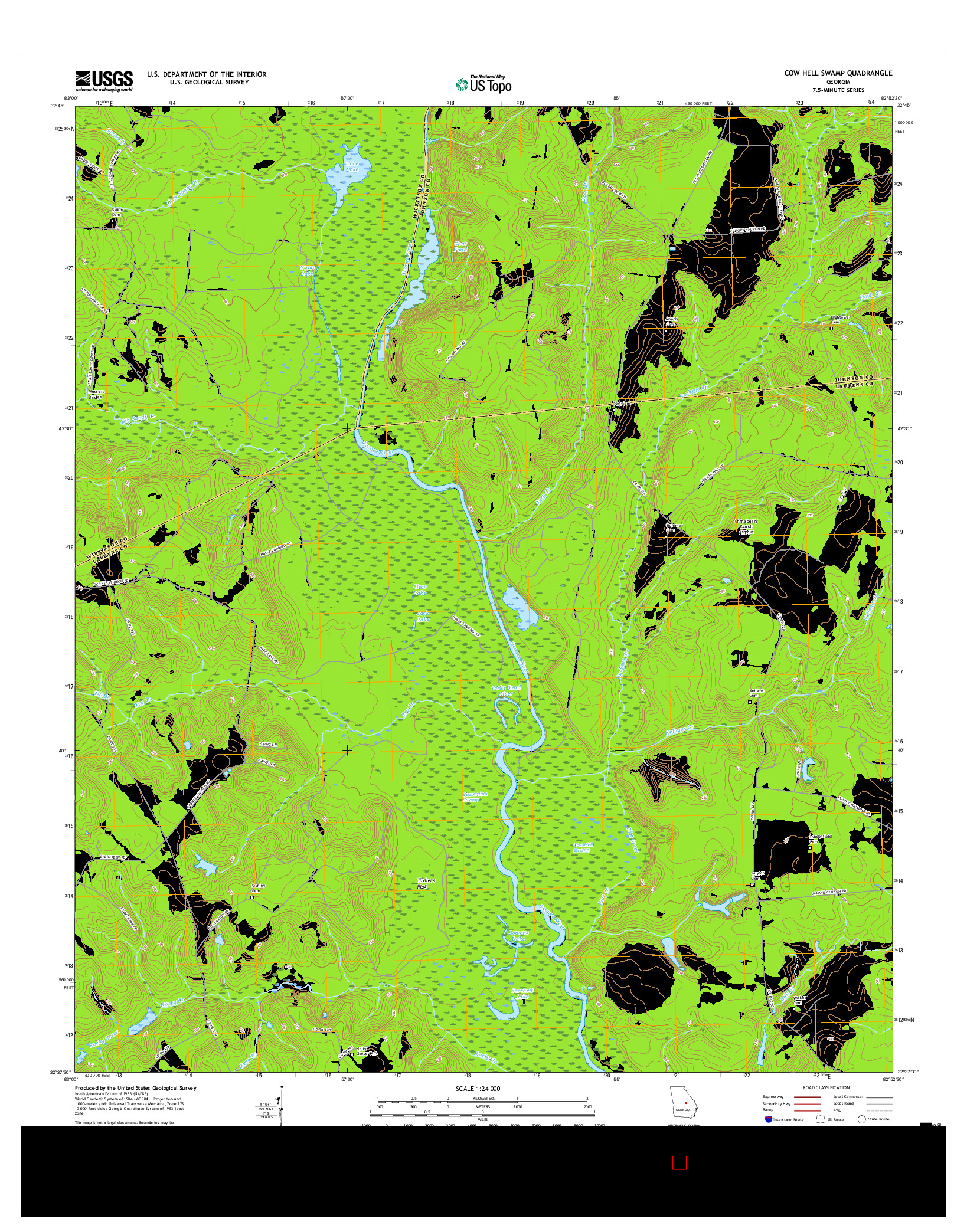 USGS US TOPO 7.5-MINUTE MAP FOR COW HELL SWAMP, GA 2017