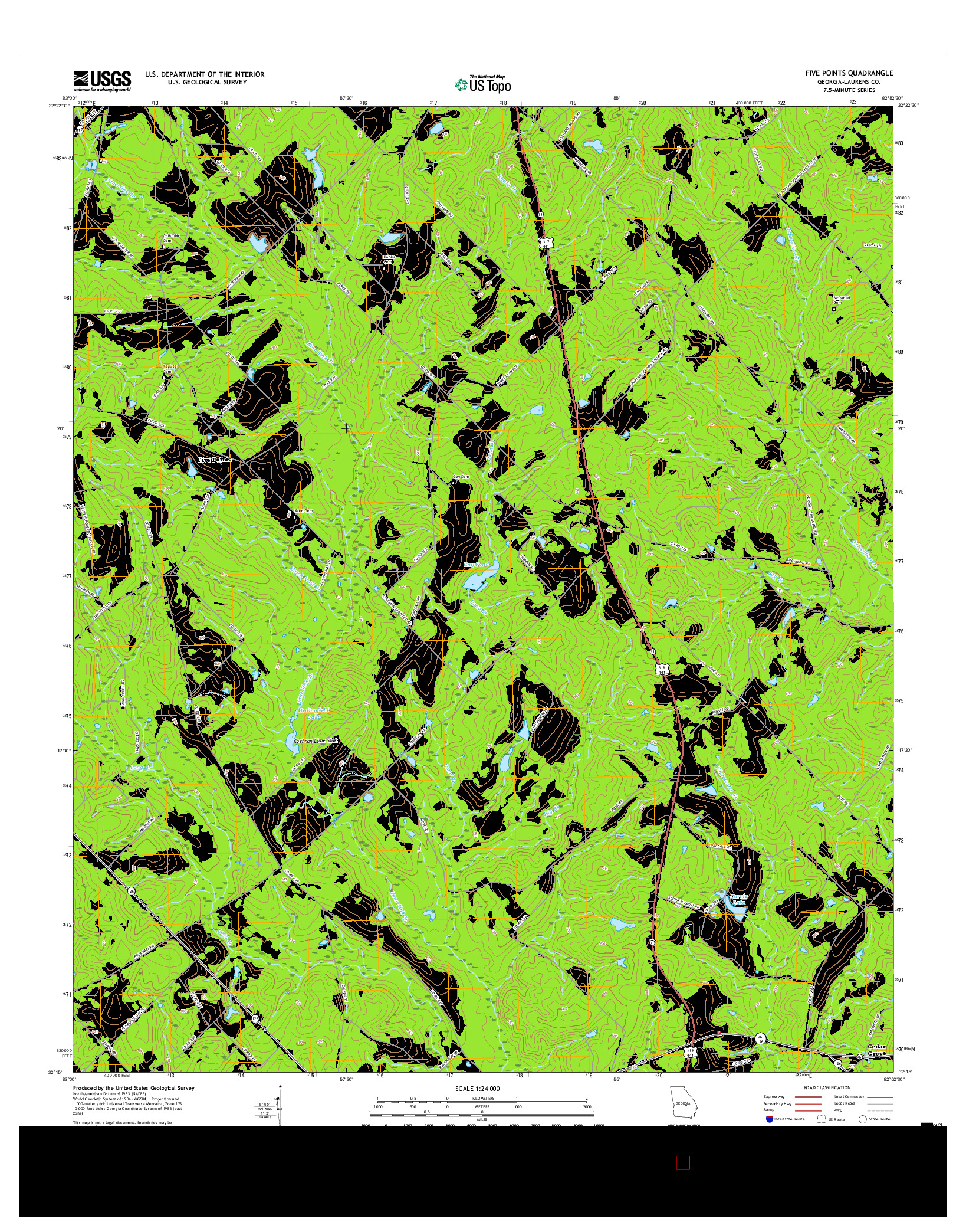 USGS US TOPO 7.5-MINUTE MAP FOR FIVE POINTS, GA 2017