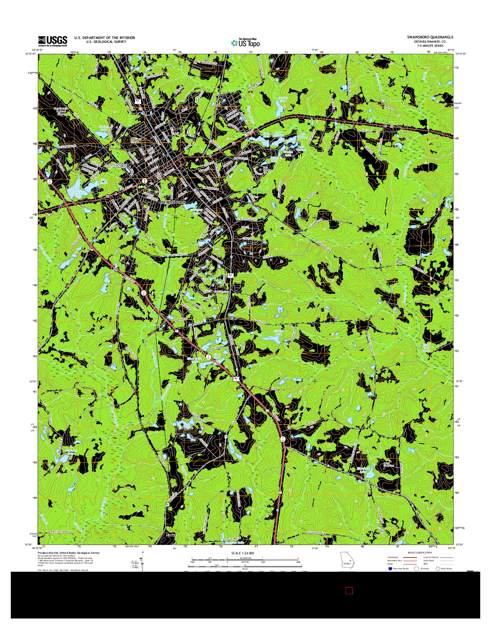 USGS US TOPO 7.5-MINUTE MAP FOR SWAINSBORO, GA 2017