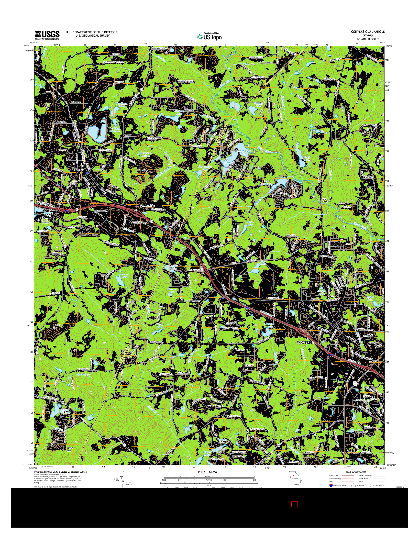 USGS US TOPO 7.5-MINUTE MAP FOR CONYERS, GA 2017