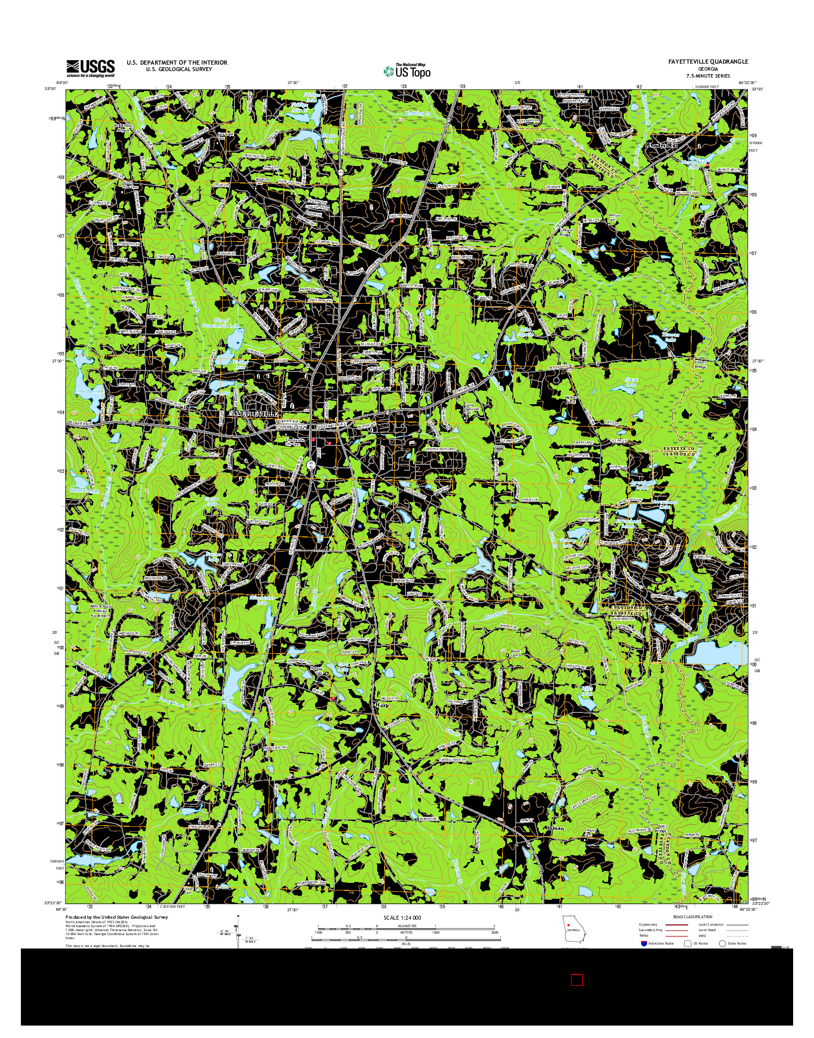 USGS US TOPO 7.5-MINUTE MAP FOR FAYETTEVILLE, GA 2017