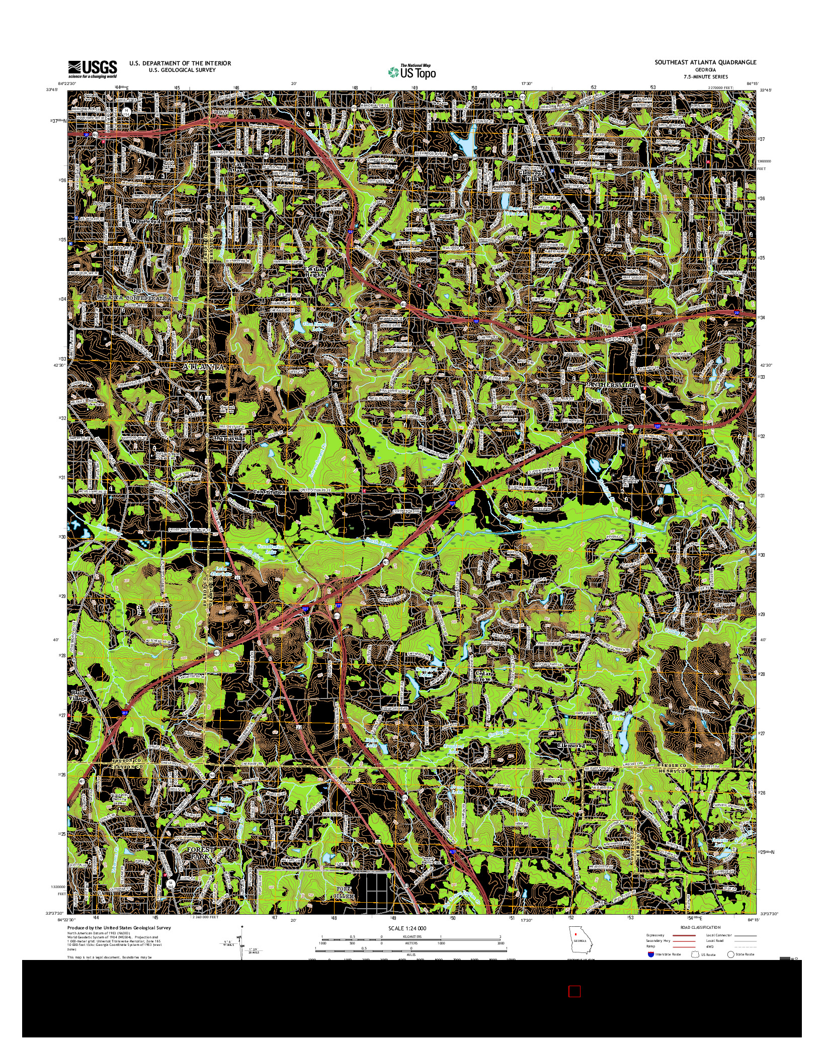 USGS US TOPO 7.5-MINUTE MAP FOR SOUTHEAST ATLANTA, GA 2017