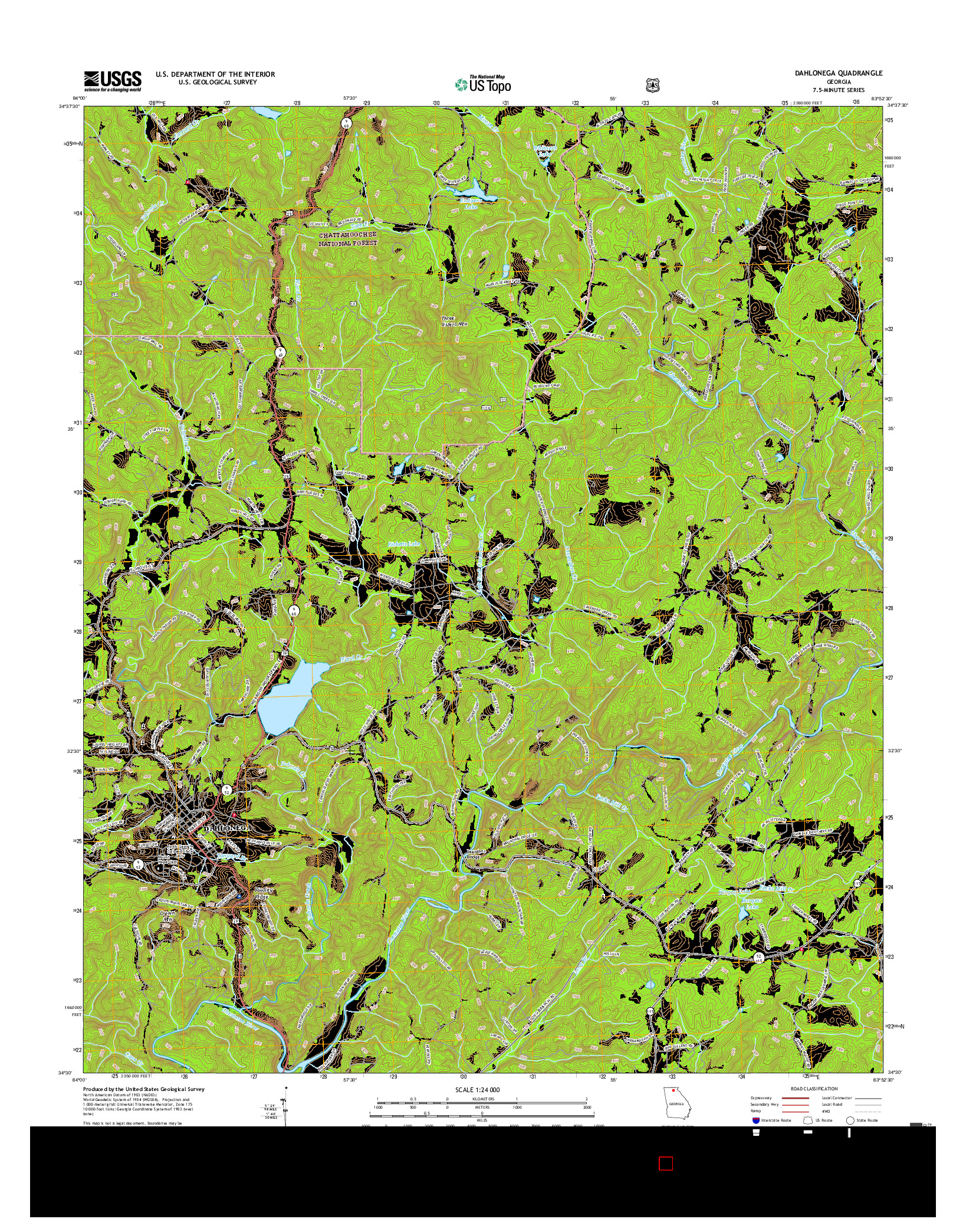 USGS US TOPO 7.5-MINUTE MAP FOR DAHLONEGA, GA 2017