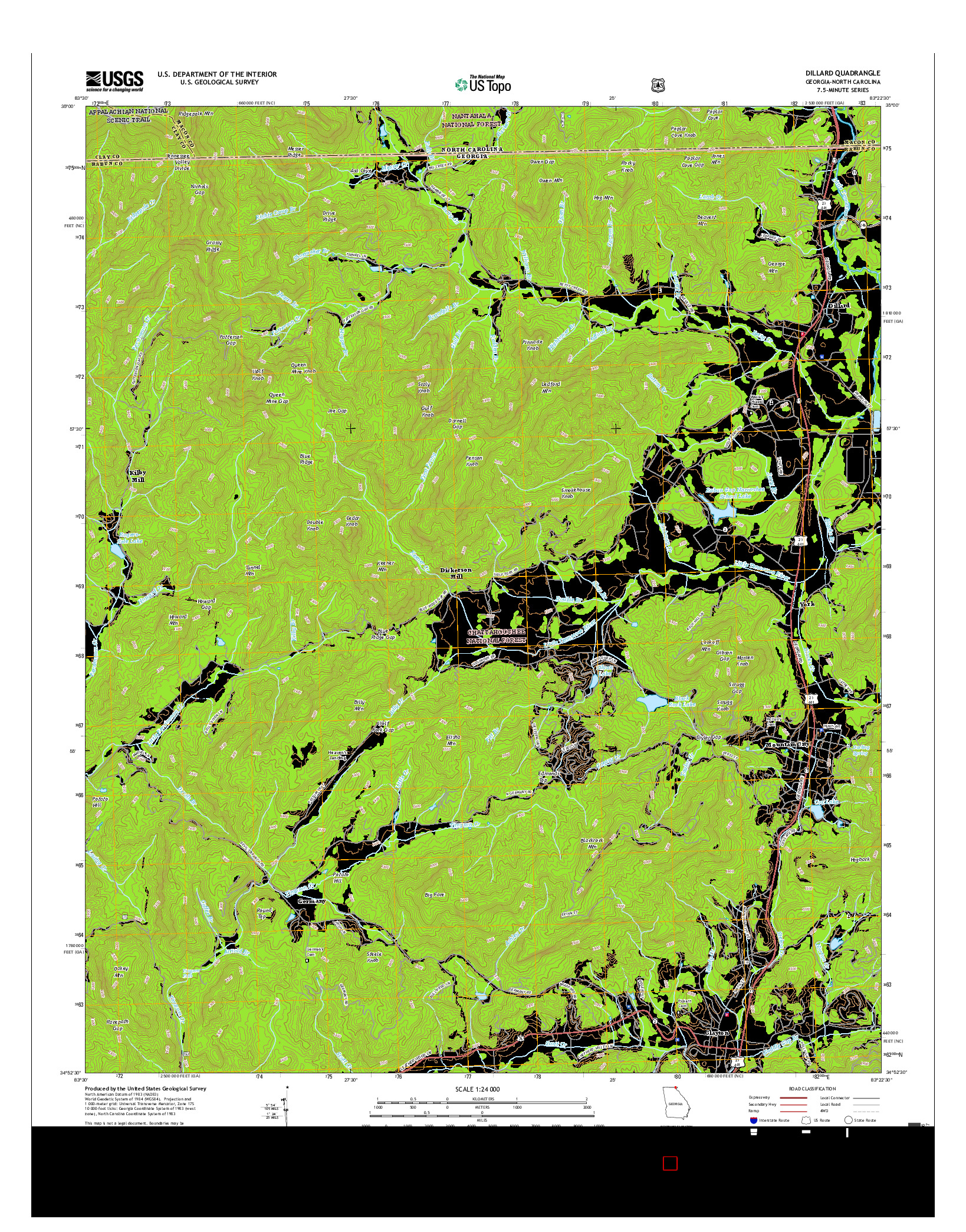 USGS US TOPO 7.5-MINUTE MAP FOR DILLARD, GA-NC 2017