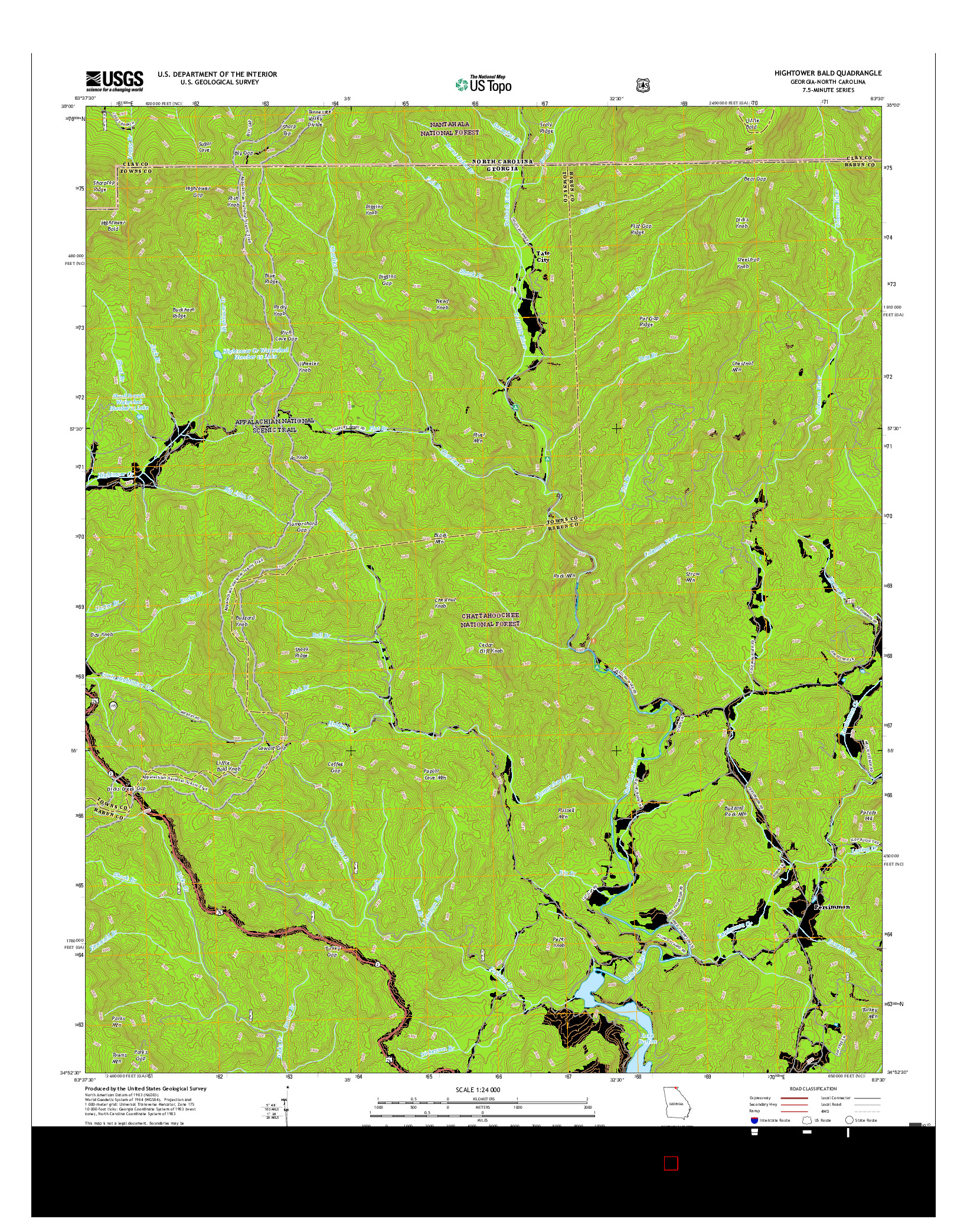 USGS US TOPO 7.5-MINUTE MAP FOR HIGHTOWER BALD, GA-NC 2017