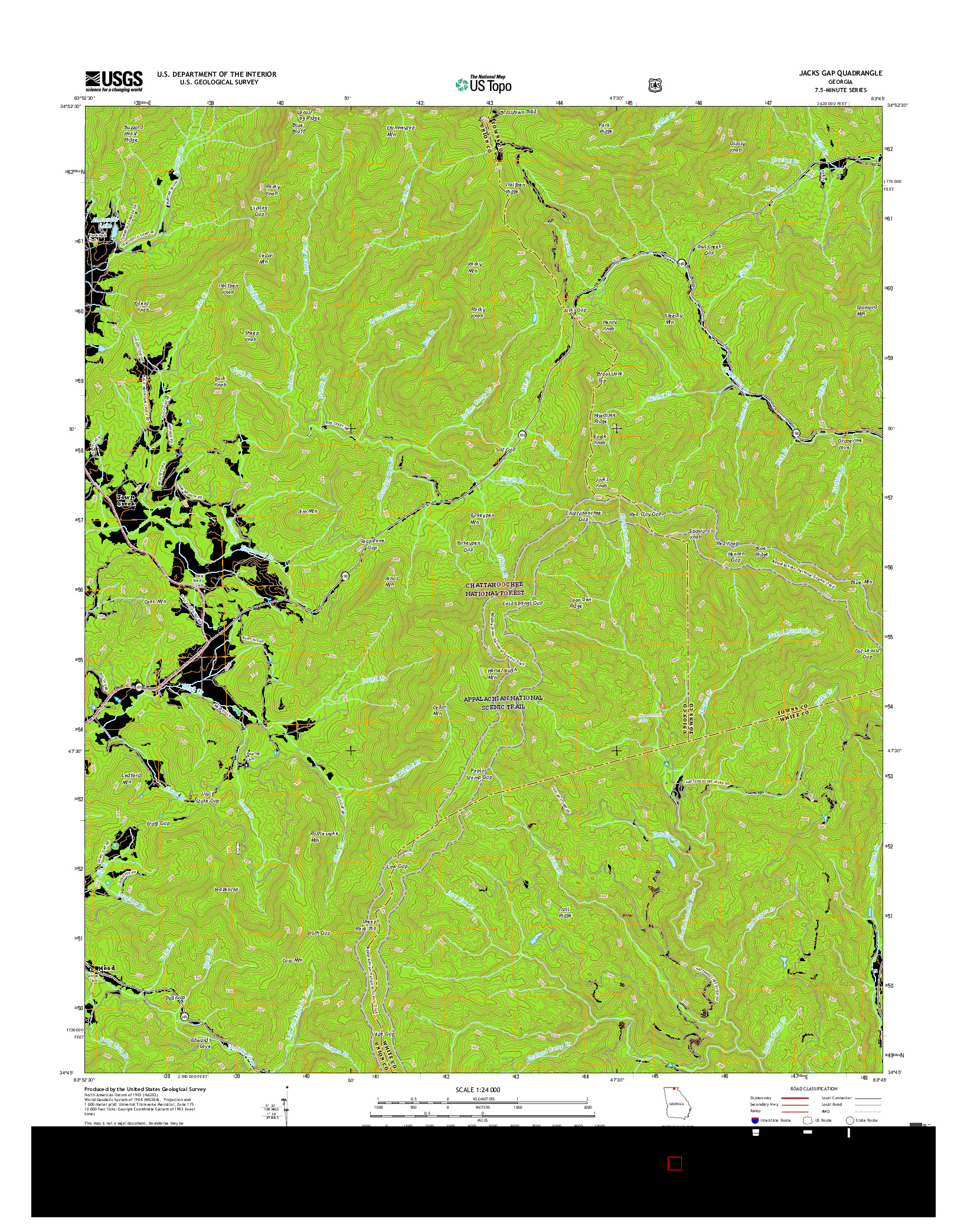 USGS US TOPO 7.5-MINUTE MAP FOR JACKS GAP, GA 2017