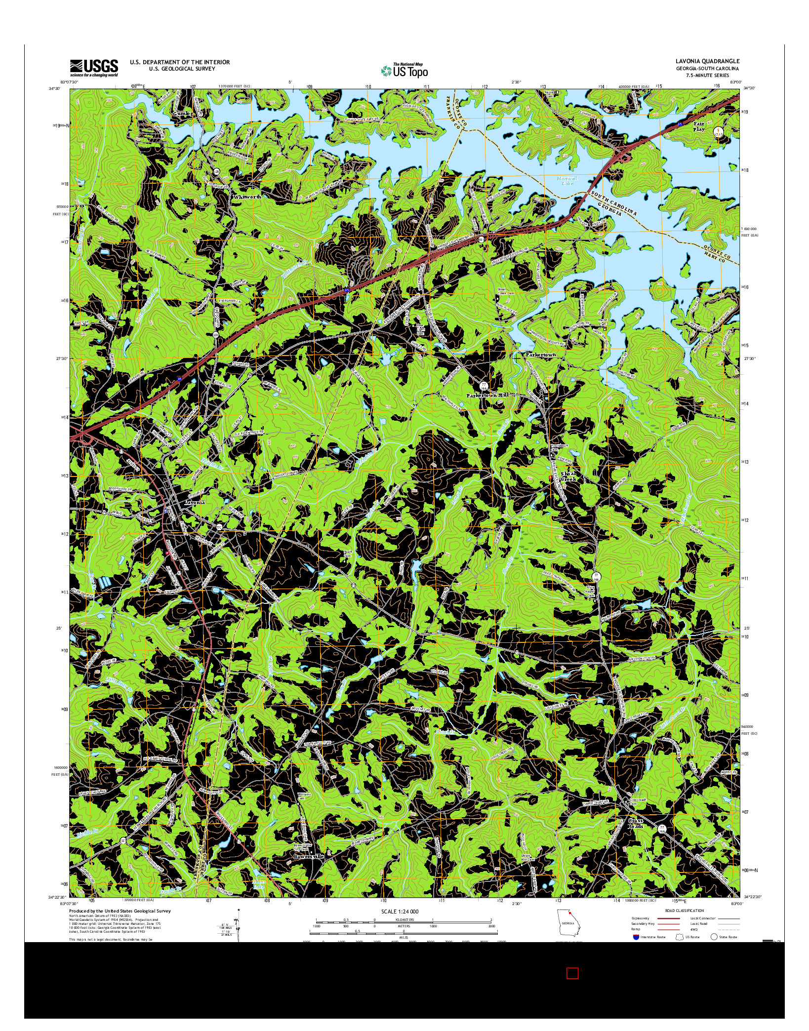 USGS US TOPO 7.5-MINUTE MAP FOR LAVONIA, GA-SC 2017