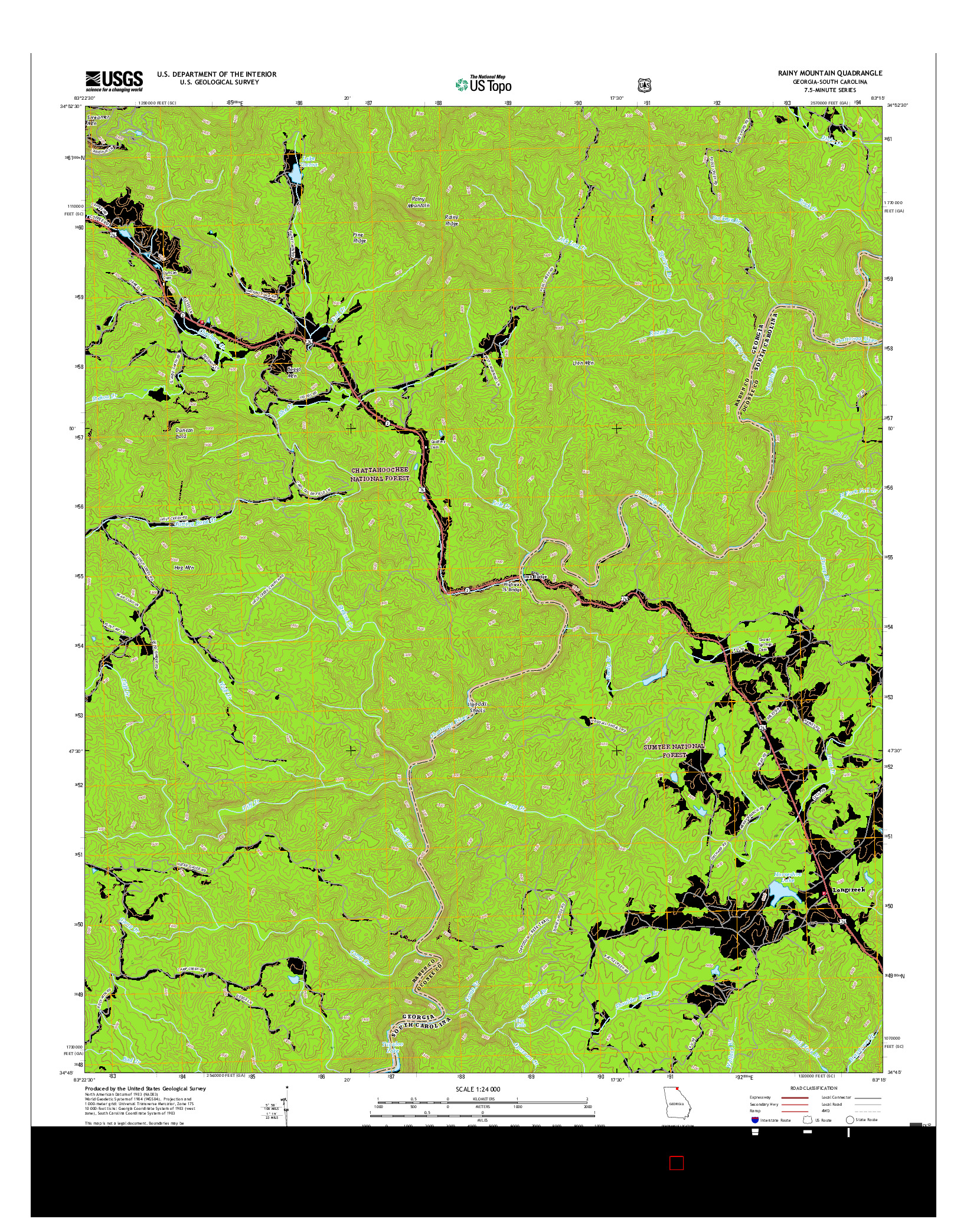USGS US TOPO 7.5-MINUTE MAP FOR RAINY MOUNTAIN, GA-SC 2017