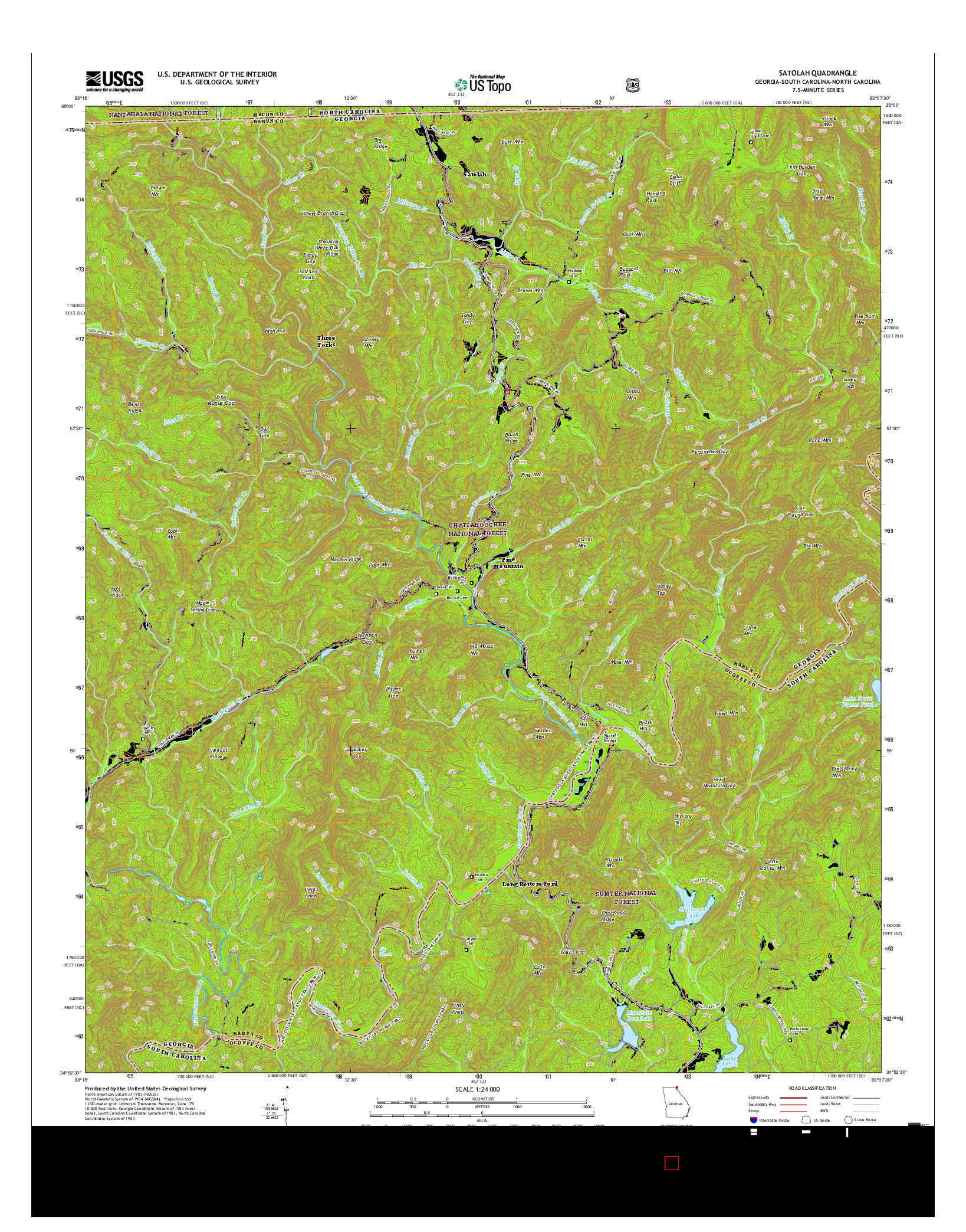 USGS US TOPO 7.5-MINUTE MAP FOR SATOLAH, GA-SC-NC 2017