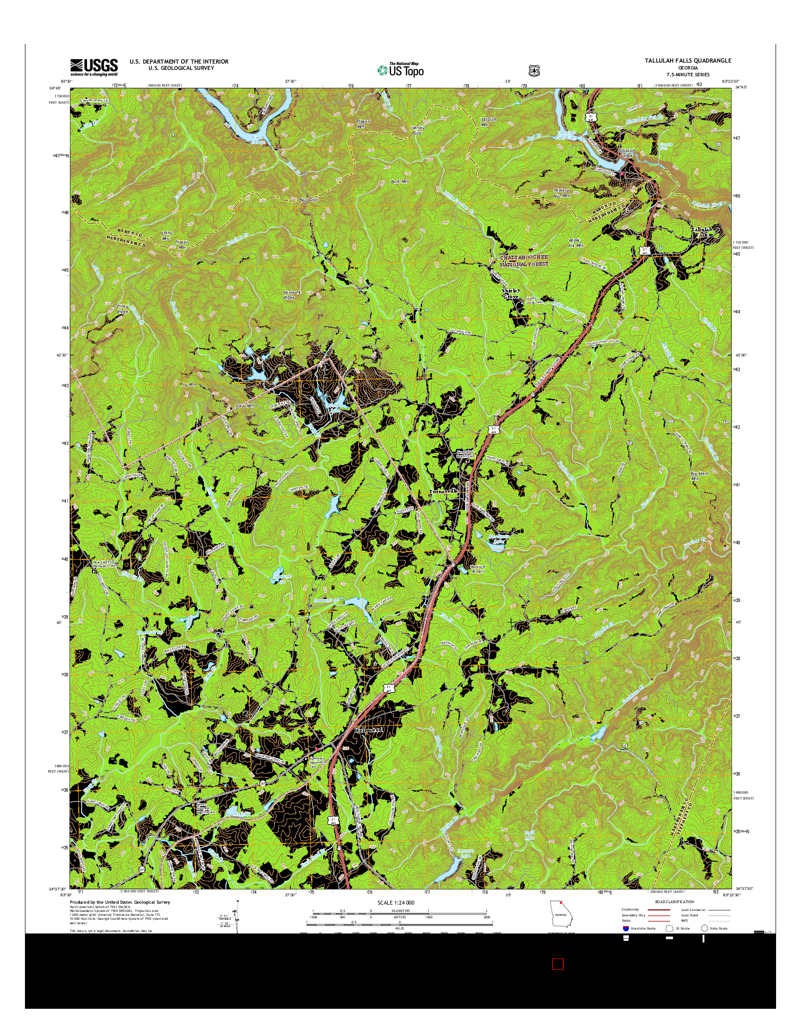 USGS US TOPO 7.5-MINUTE MAP FOR TALLULAH FALLS, GA 2017