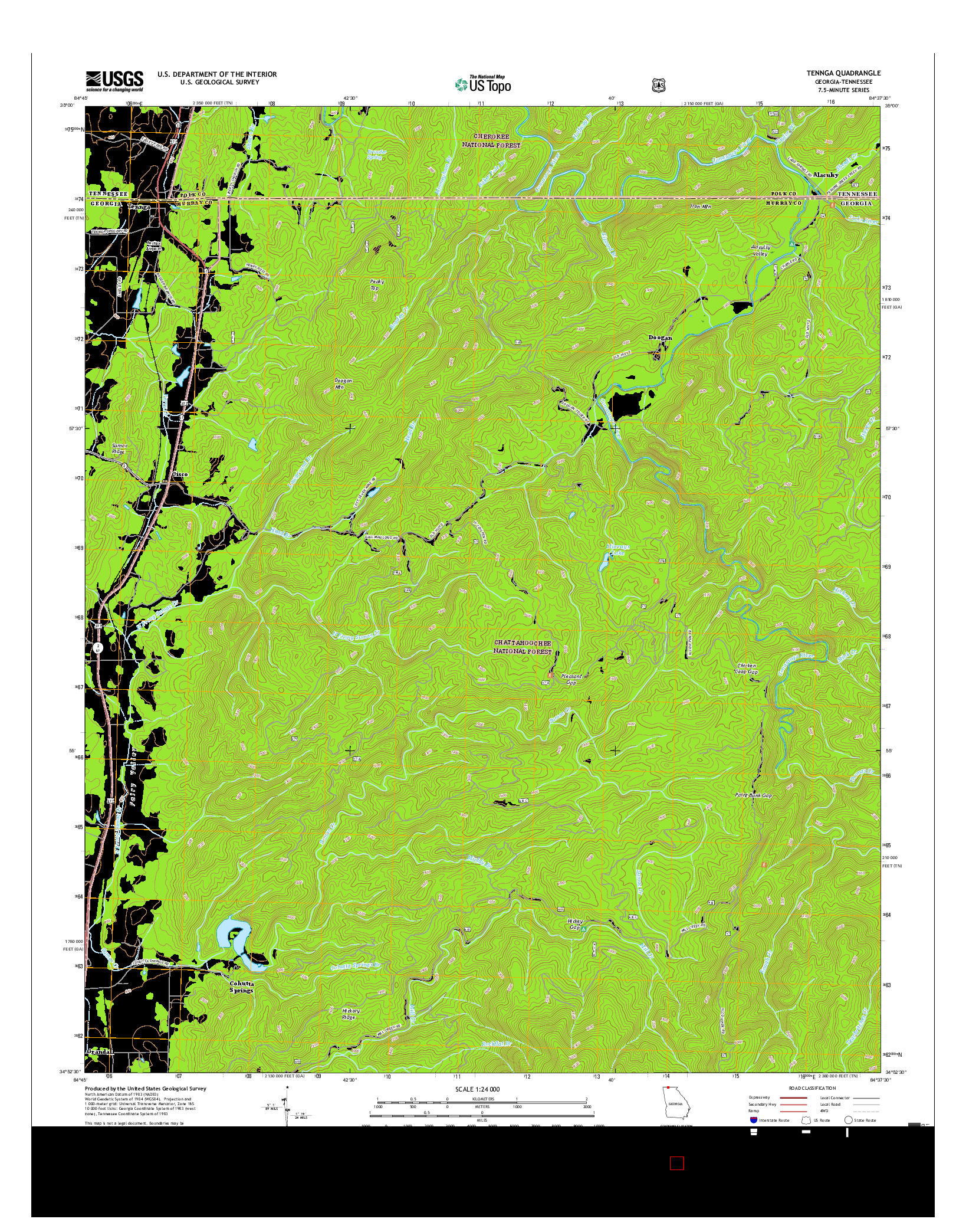 USGS US TOPO 7.5-MINUTE MAP FOR TENNGA, GA-TN 2017