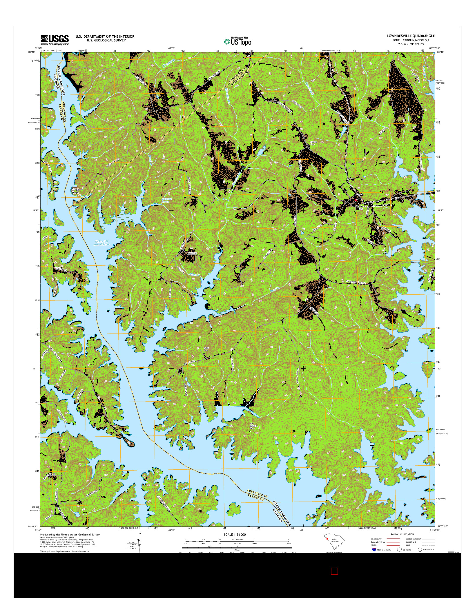 USGS US TOPO 7.5-MINUTE MAP FOR LOWNDESVILLE, SC-GA 2017