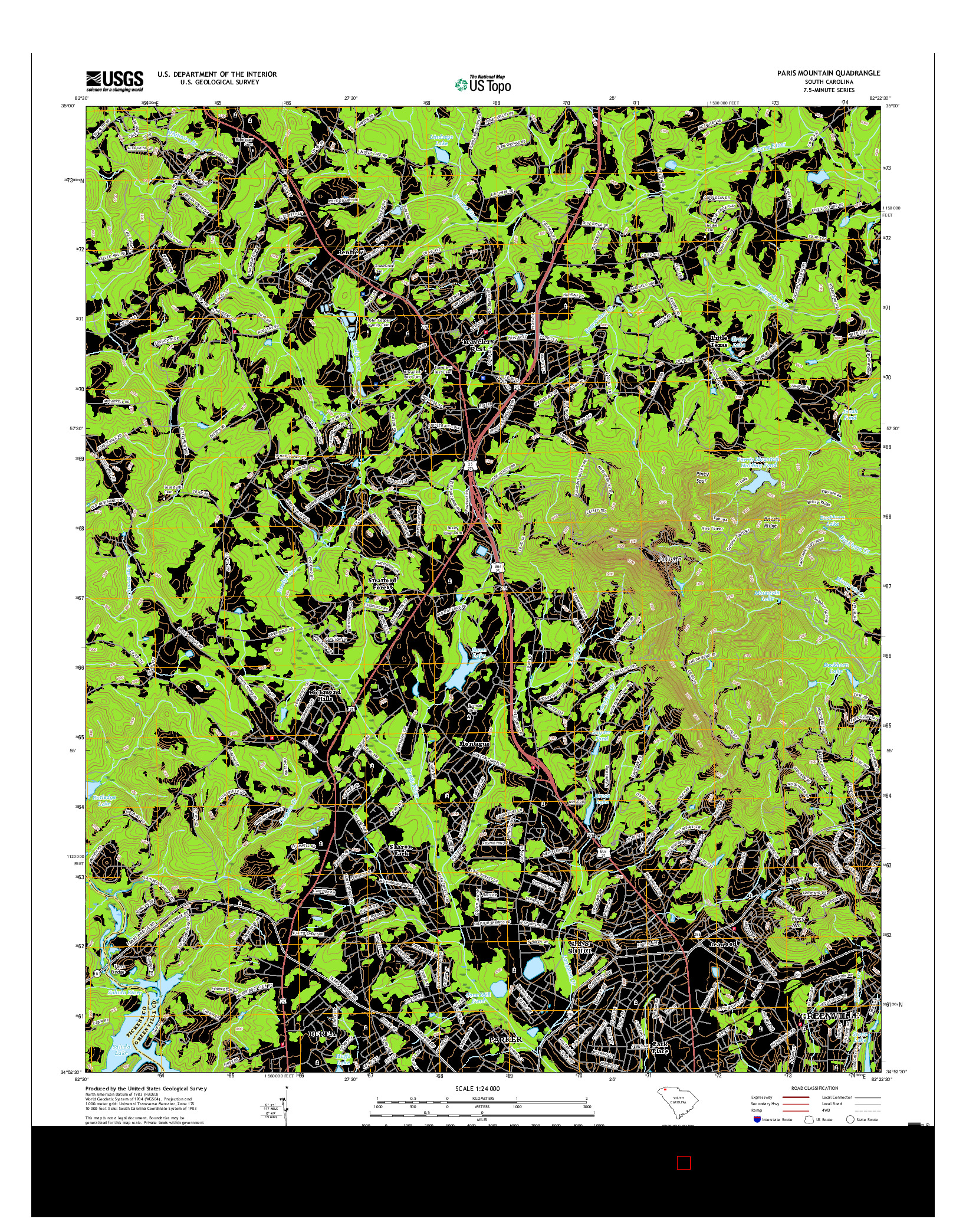 USGS US TOPO 7.5-MINUTE MAP FOR PARIS MOUNTAIN, SC 2017