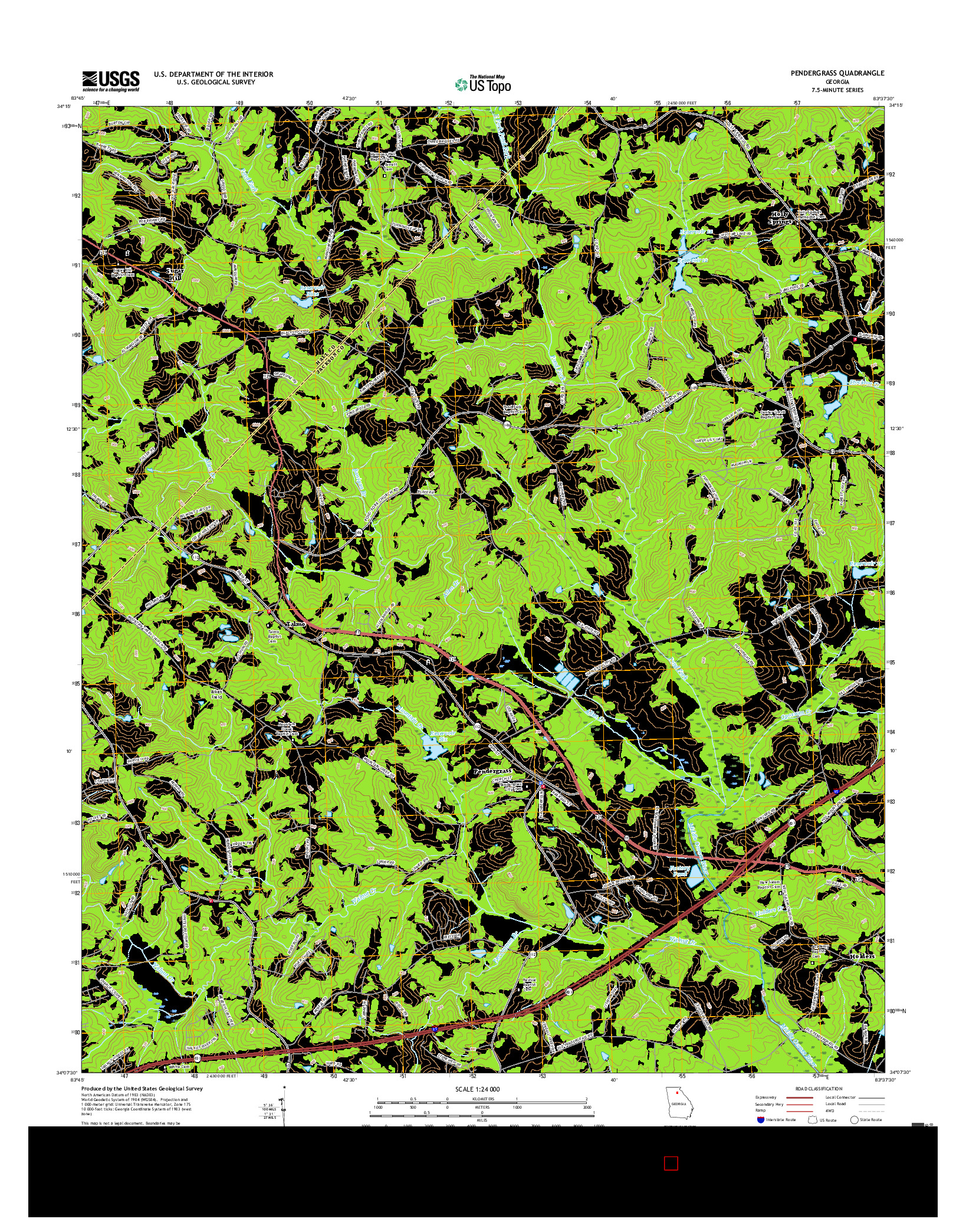 USGS US TOPO 7.5-MINUTE MAP FOR PENDERGRASS, GA 2017