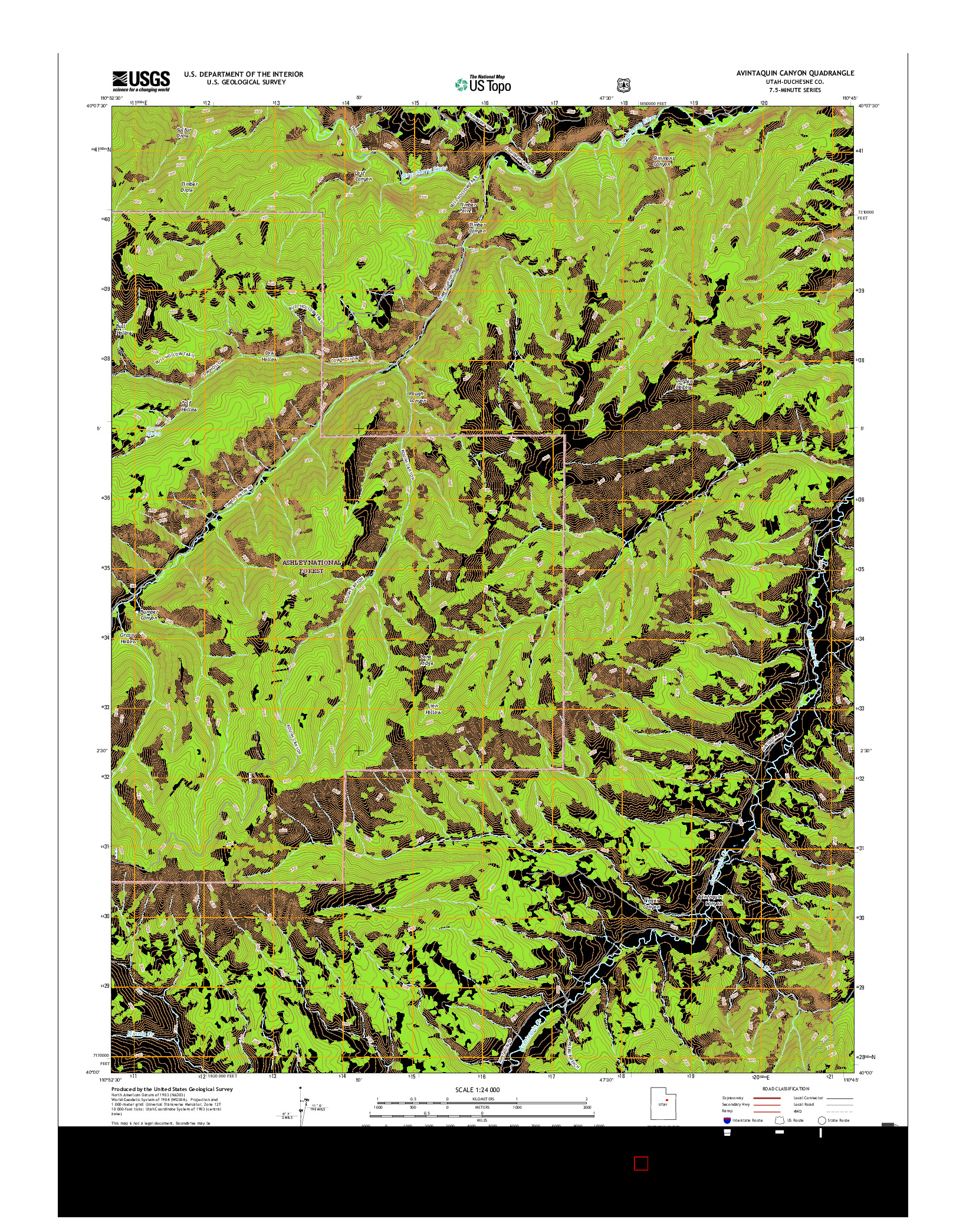 USGS US TOPO 7.5-MINUTE MAP FOR AVINTAQUIN CANYON, UT 2017