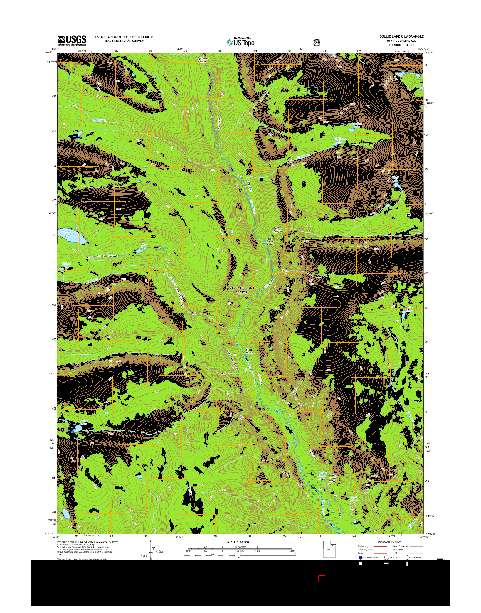 USGS US TOPO 7.5-MINUTE MAP FOR BOLLIE LAKE, UT 2017