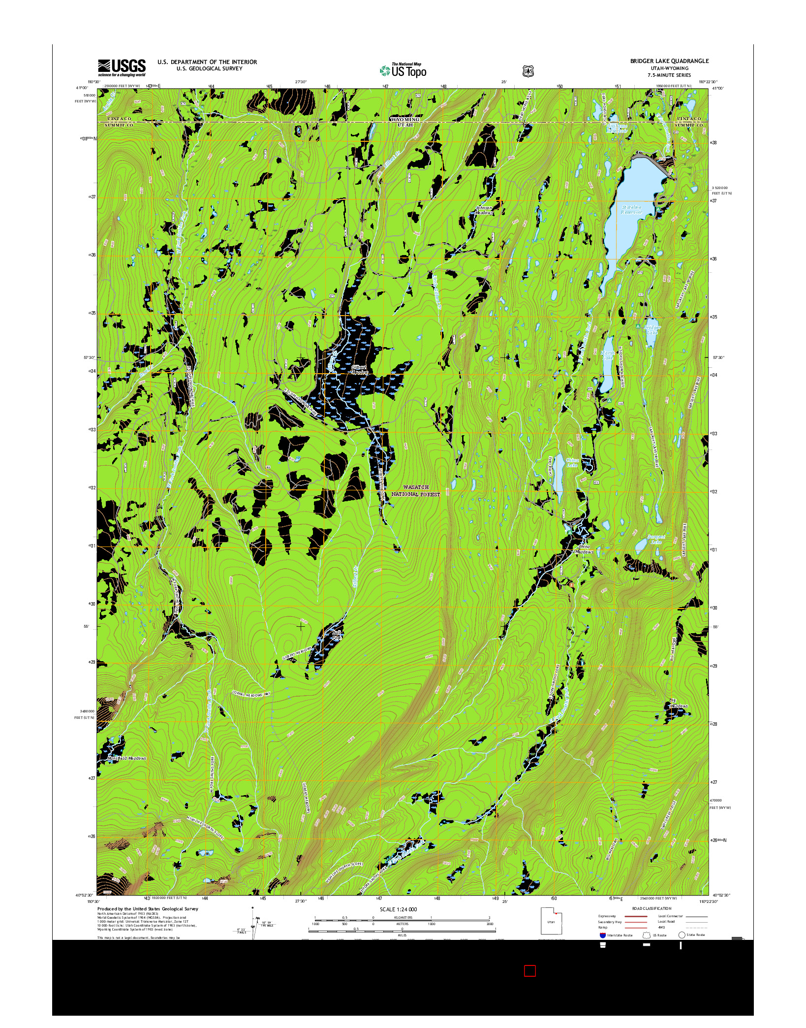 USGS US TOPO 7.5-MINUTE MAP FOR BRIDGER LAKE, UT-WY 2017