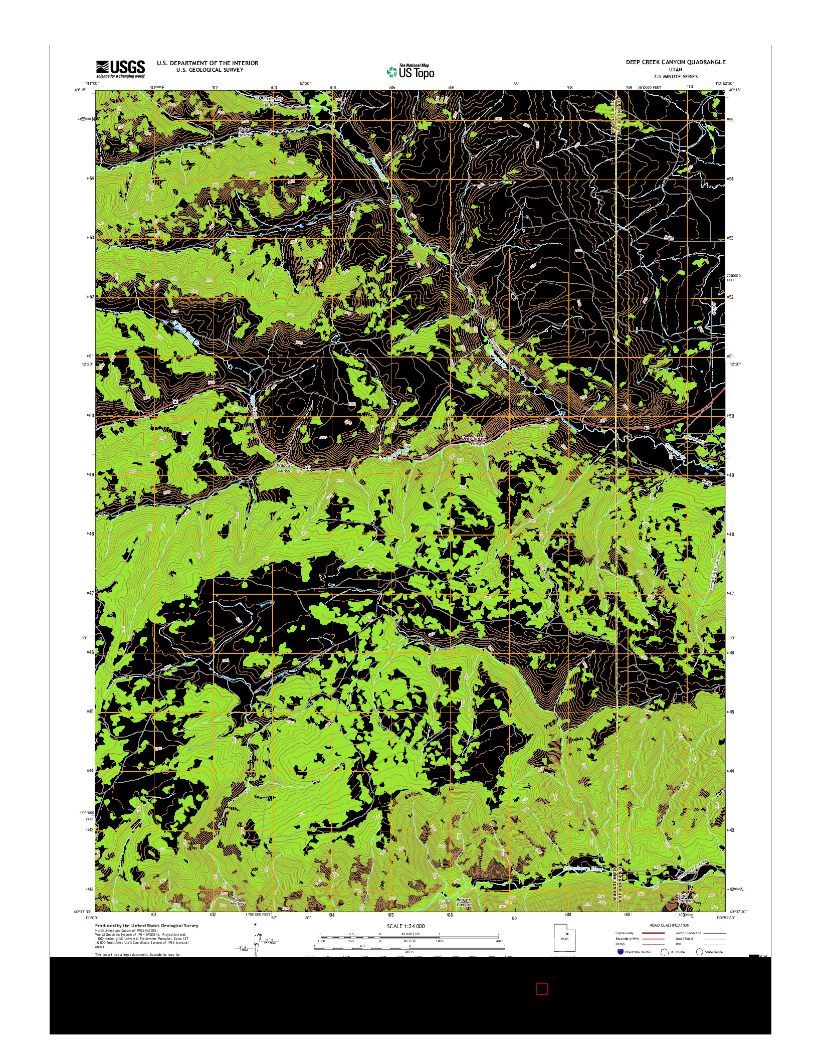 USGS US TOPO 7.5-MINUTE MAP FOR DEEP CREEK CANYON, UT 2017