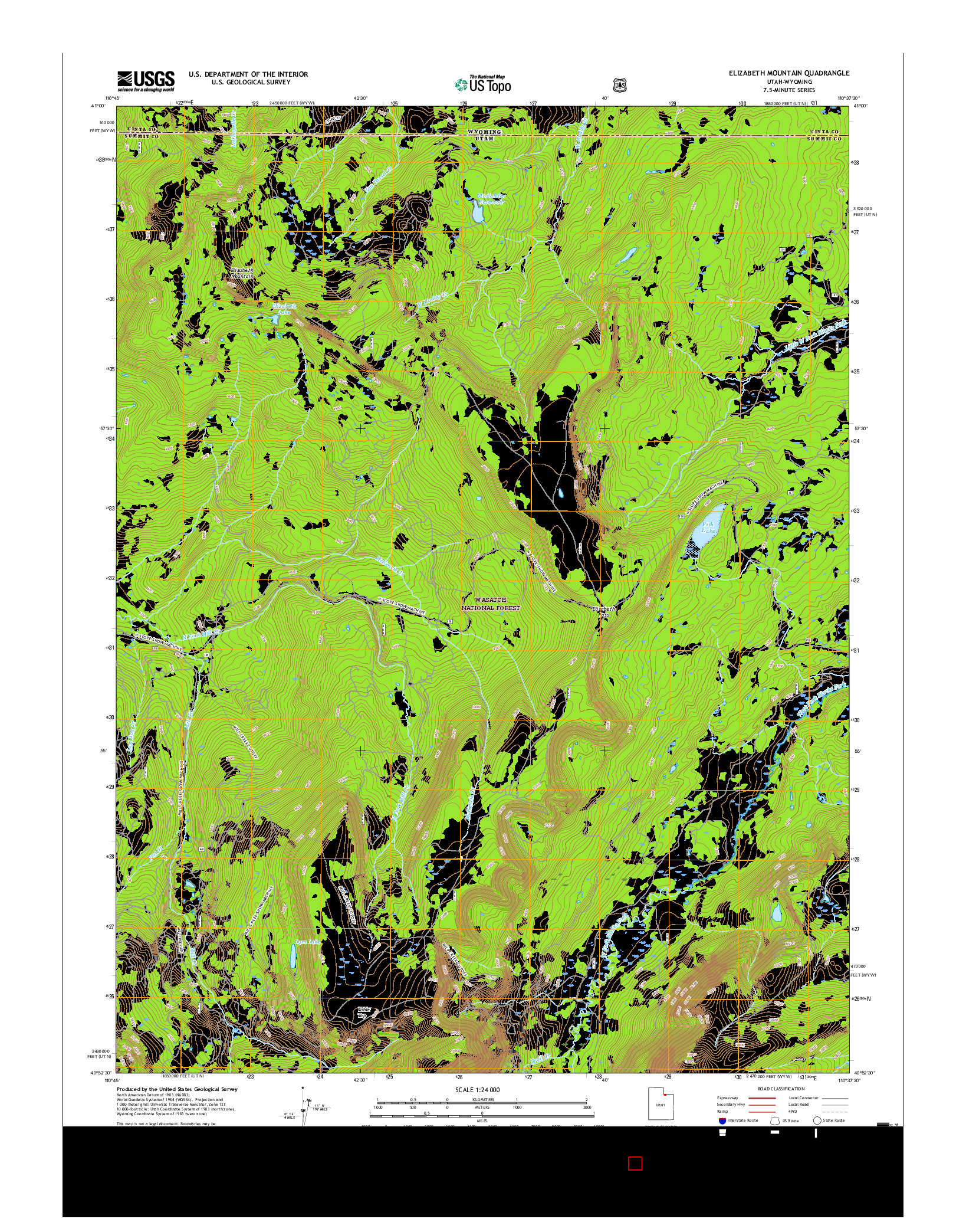 USGS US TOPO 7.5-MINUTE MAP FOR ELIZABETH MOUNTAIN, UT-WY 2017