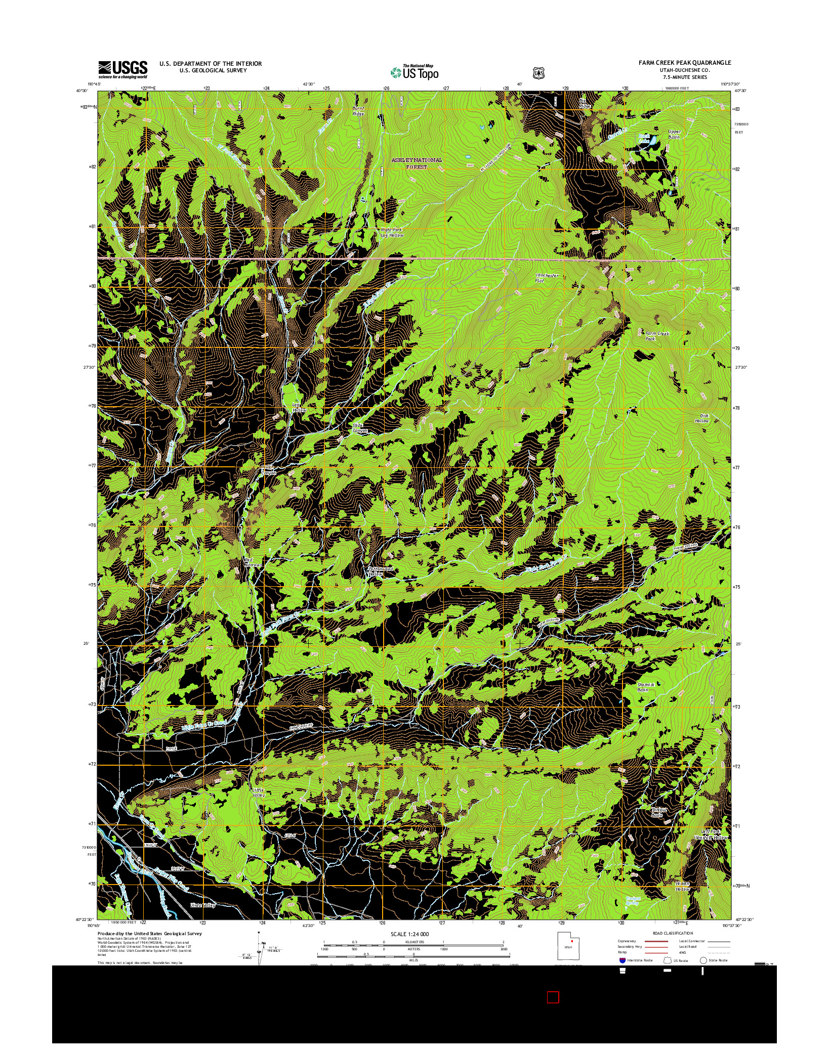 USGS US TOPO 7.5-MINUTE MAP FOR FARM CREEK PEAK, UT 2017