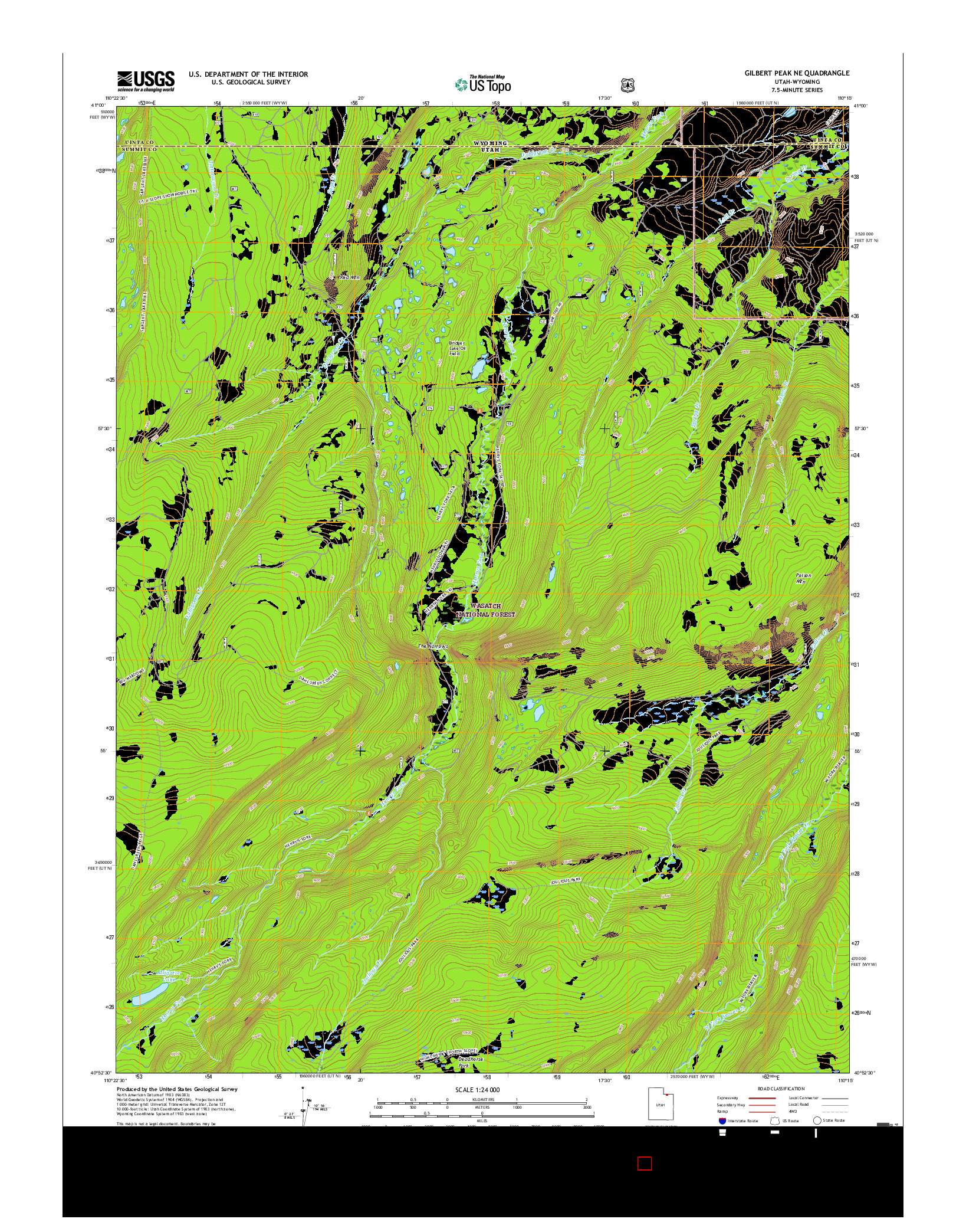 USGS US TOPO 7.5-MINUTE MAP FOR GILBERT PEAK NE, UT-WY 2017