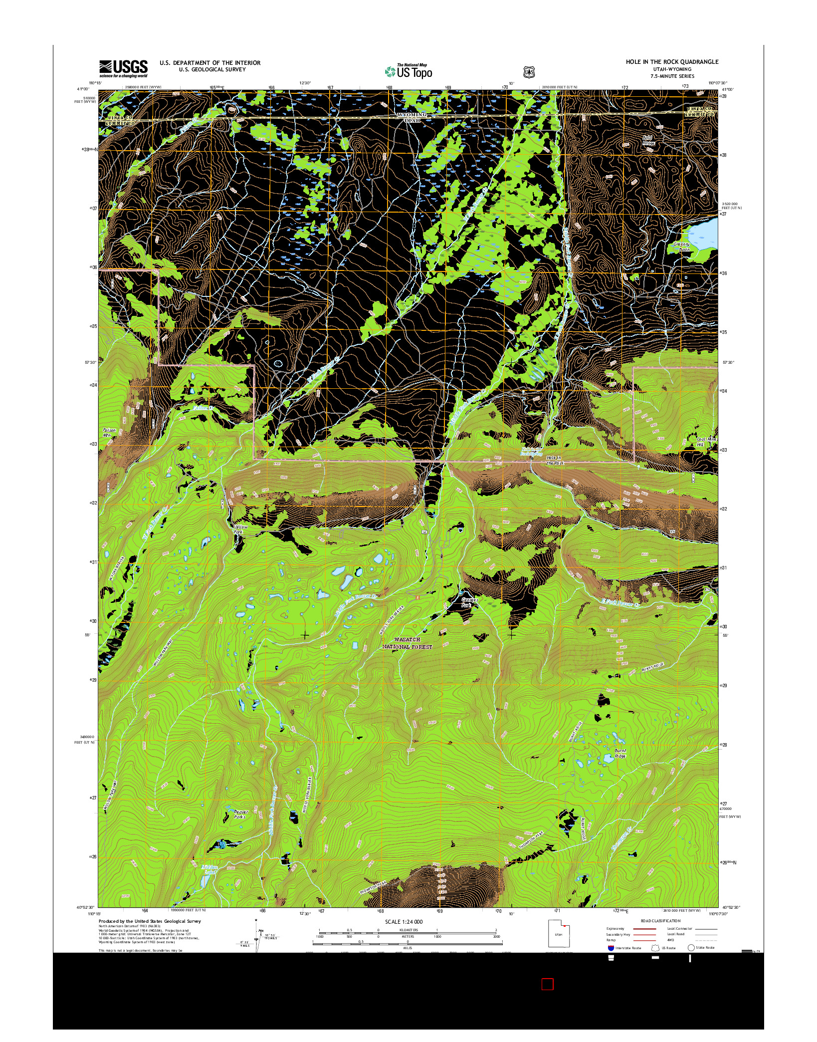 USGS US TOPO 7.5-MINUTE MAP FOR HOLE IN THE ROCK, UT-WY 2017