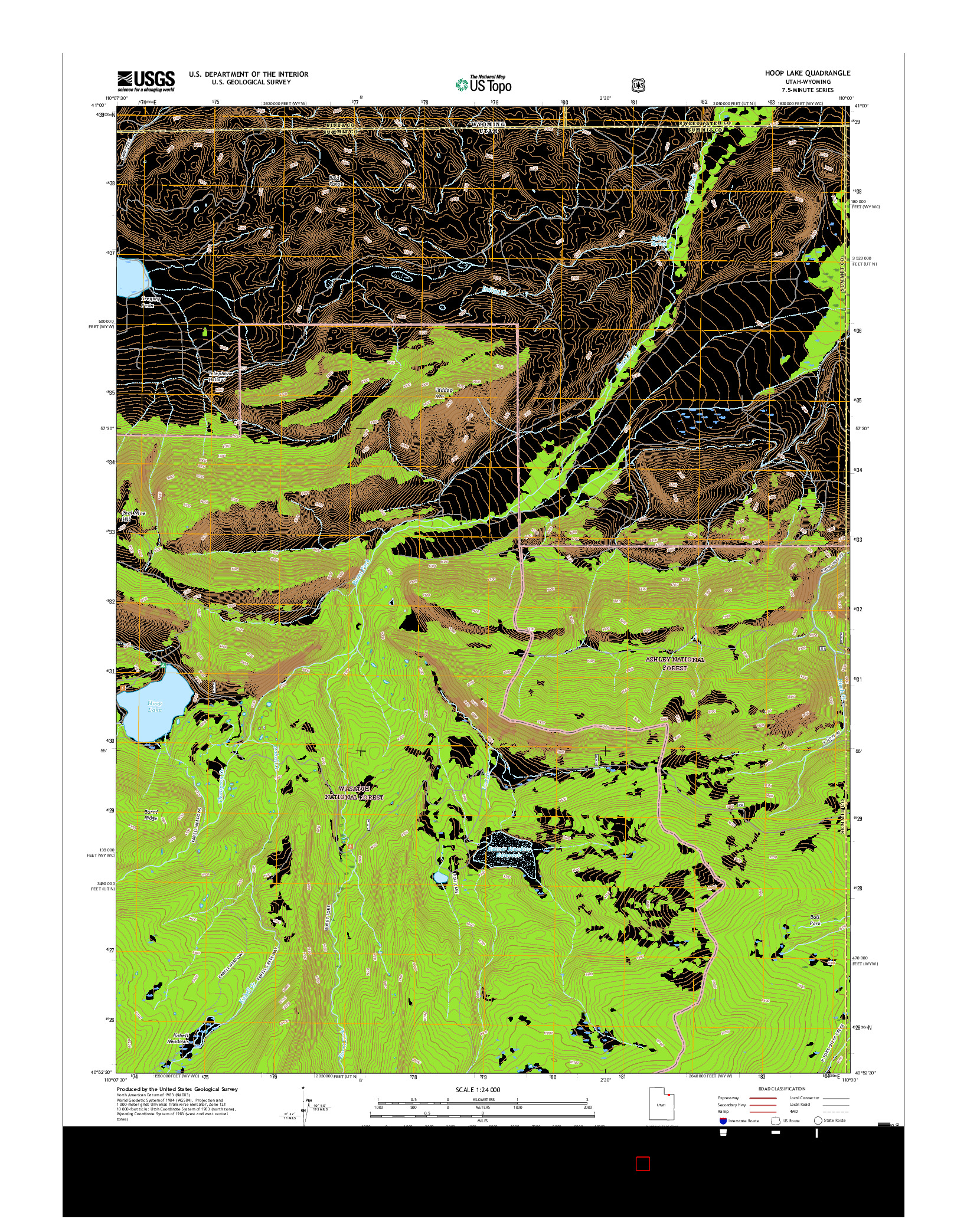 USGS US TOPO 7.5-MINUTE MAP FOR HOOP LAKE, UT-WY 2017