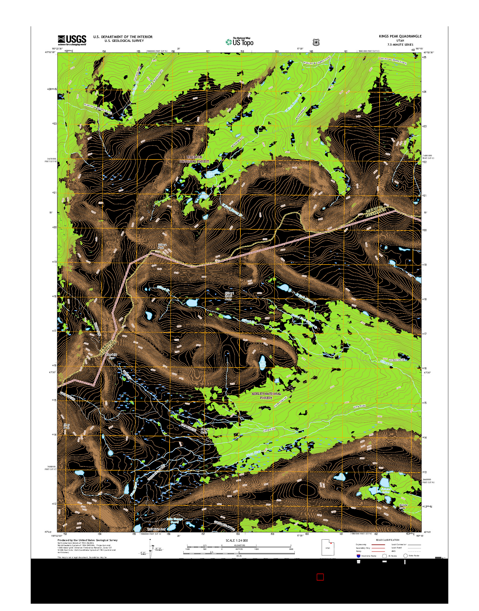 USGS US TOPO 7.5-MINUTE MAP FOR KINGS PEAK, UT 2017