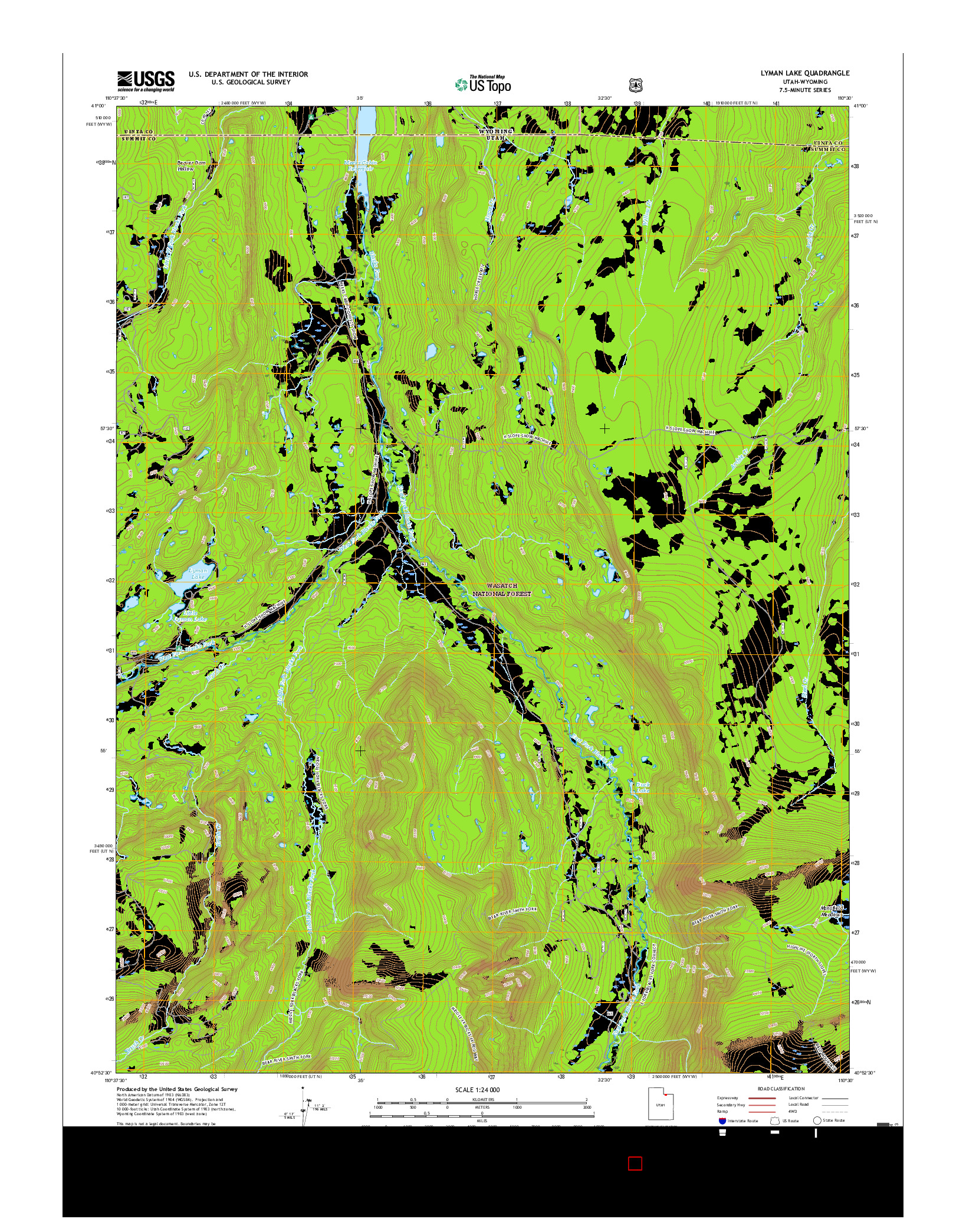 USGS US TOPO 7.5-MINUTE MAP FOR LYMAN LAKE, UT-WY 2017