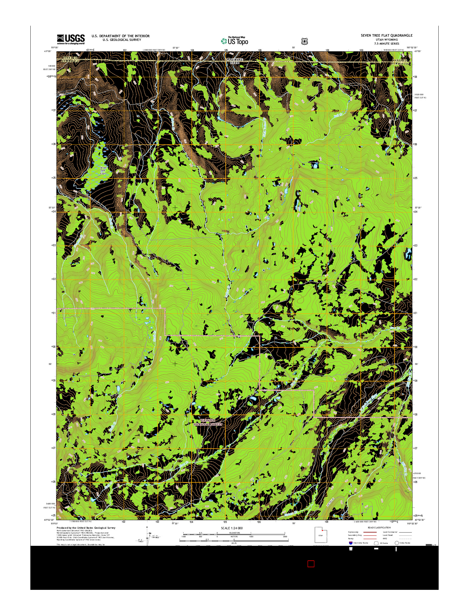 USGS US TOPO 7.5-MINUTE MAP FOR SEVEN TREE FLAT, UT-WY 2017