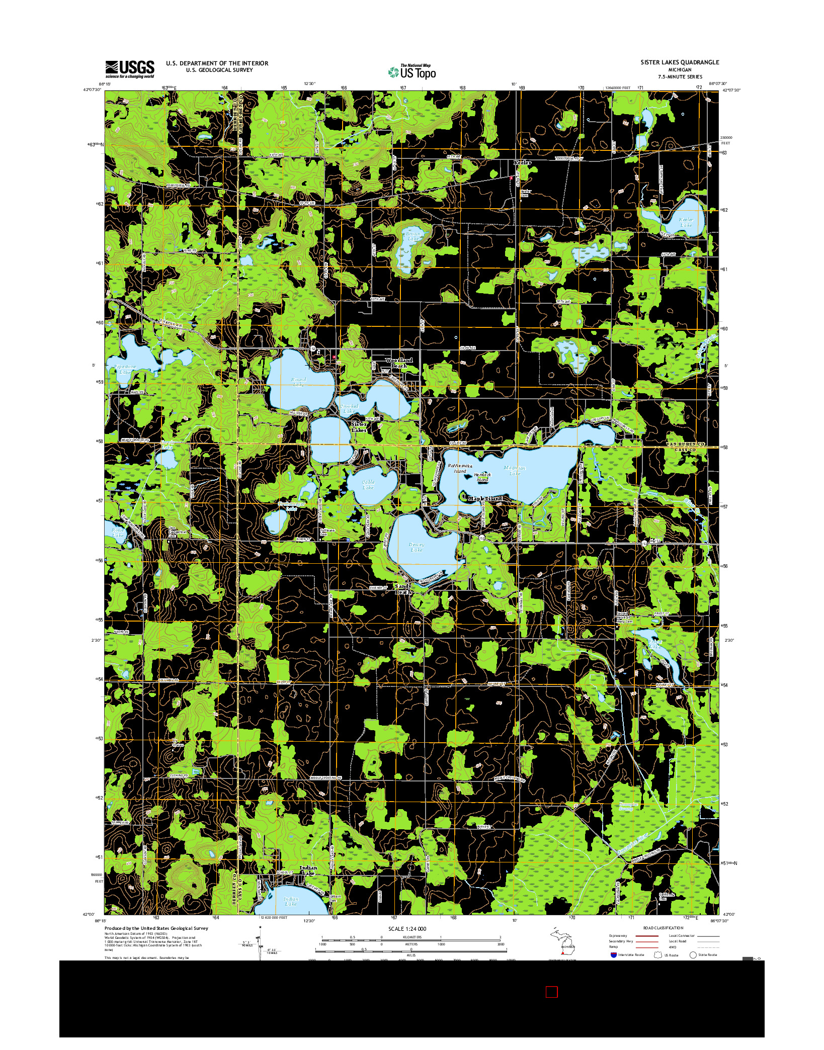 USGS US TOPO 7.5-MINUTE MAP FOR SISTER LAKES, MI 2017