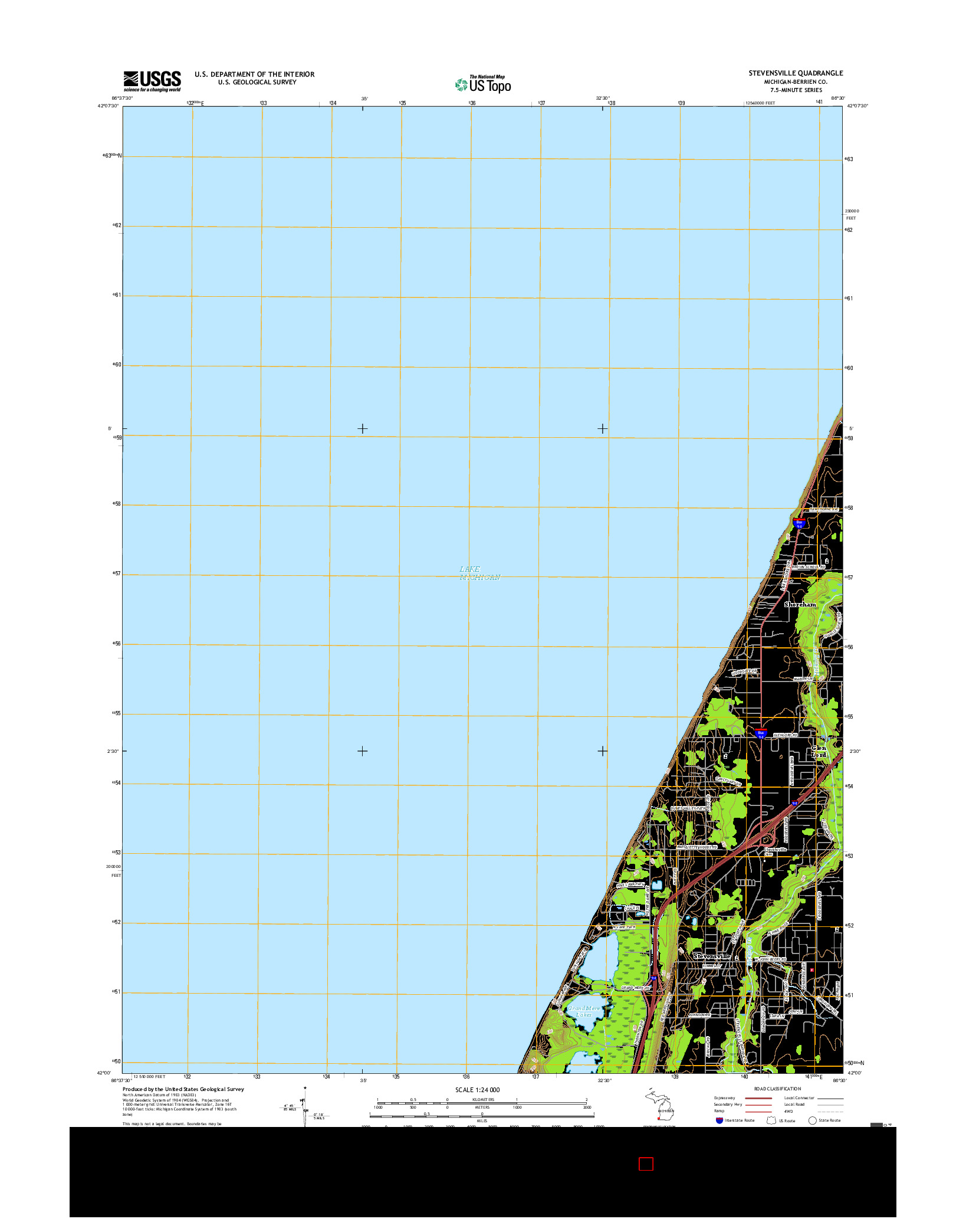 USGS US TOPO 7.5-MINUTE MAP FOR STEVENSVILLE, MI 2017