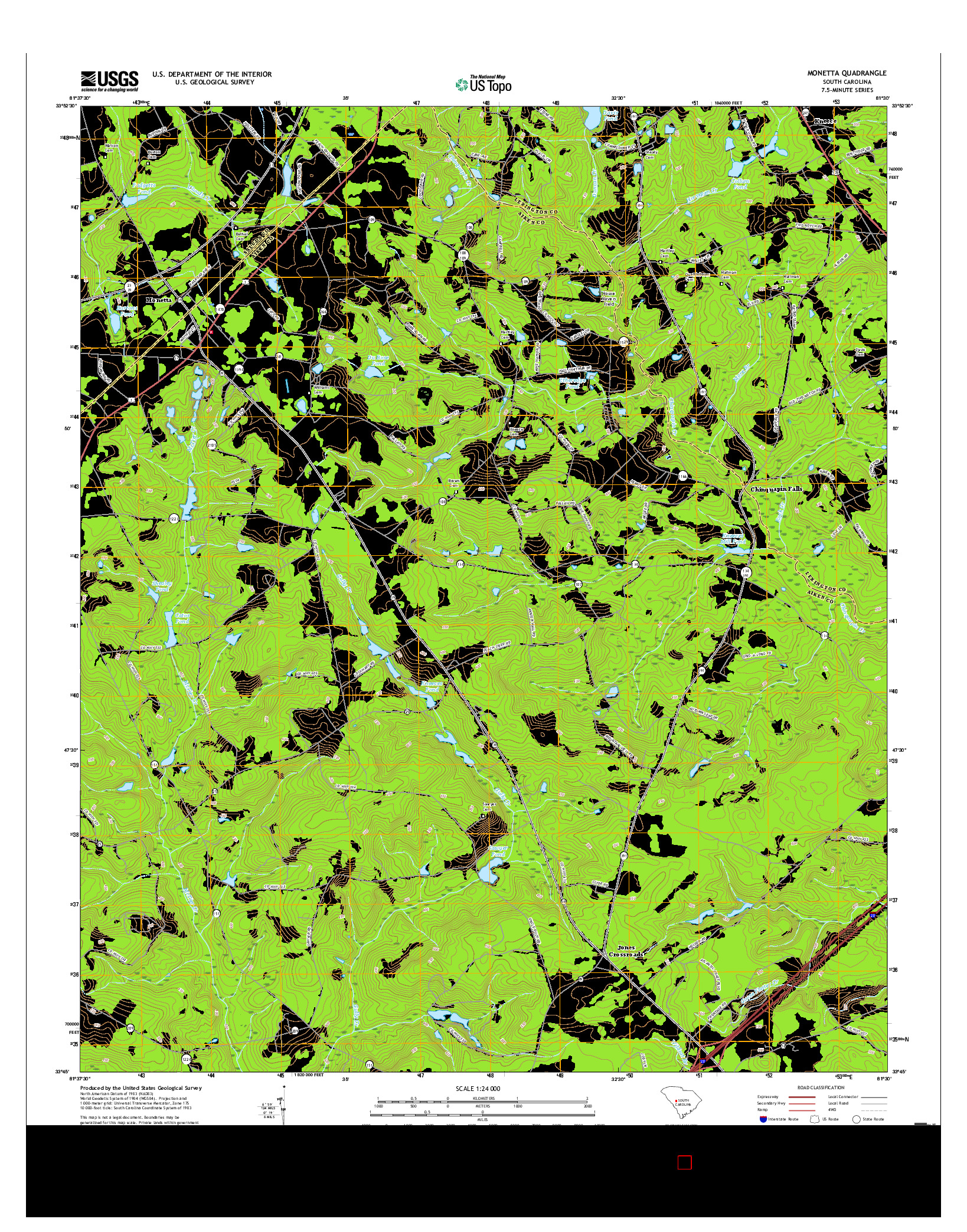 USGS US TOPO 7.5-MINUTE MAP FOR MONETTA, SC 2017