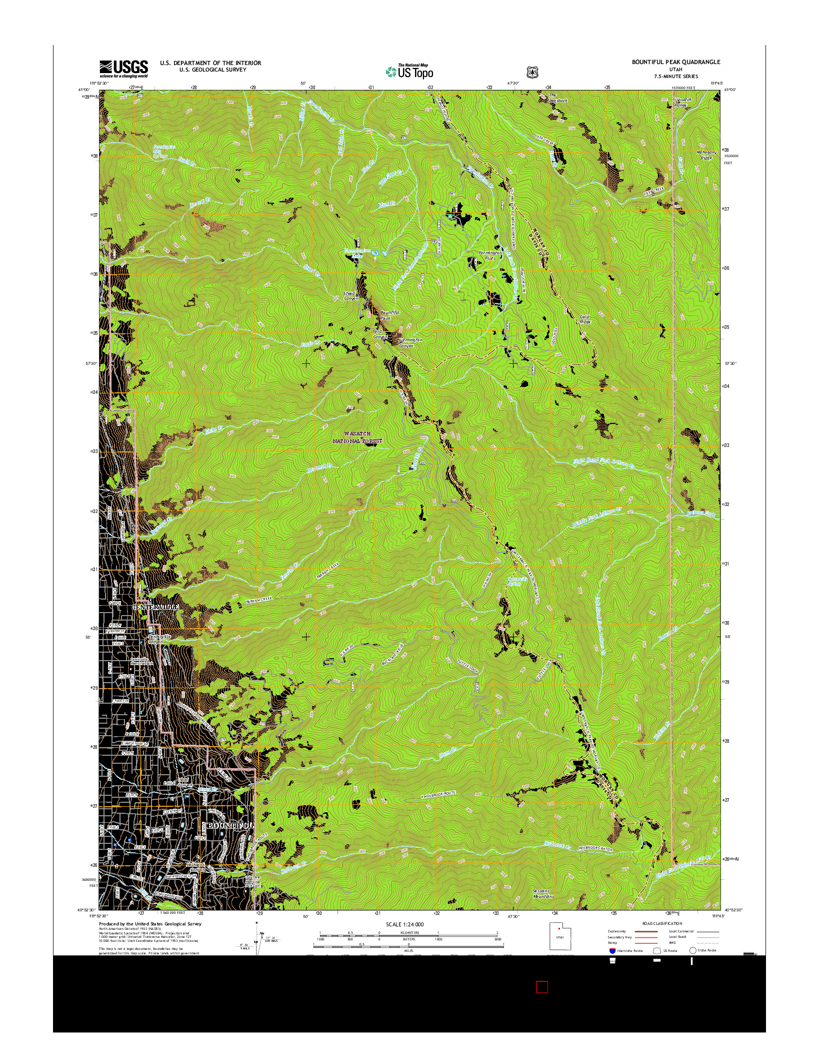 USGS US TOPO 7.5-MINUTE MAP FOR BOUNTIFUL PEAK, UT 2017