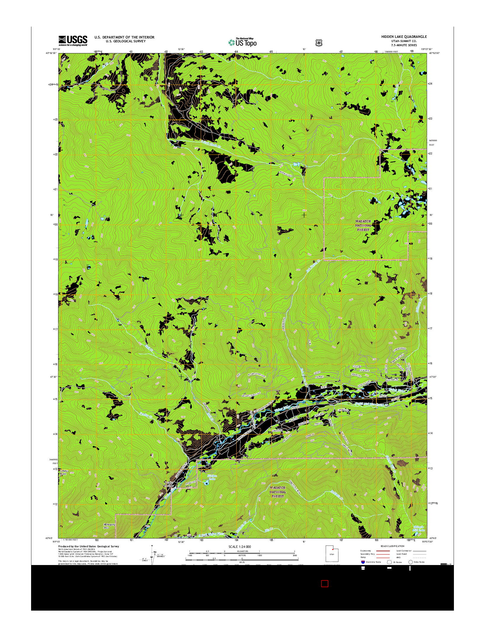 USGS US TOPO 7.5-MINUTE MAP FOR HIDDEN LAKE, UT 2017