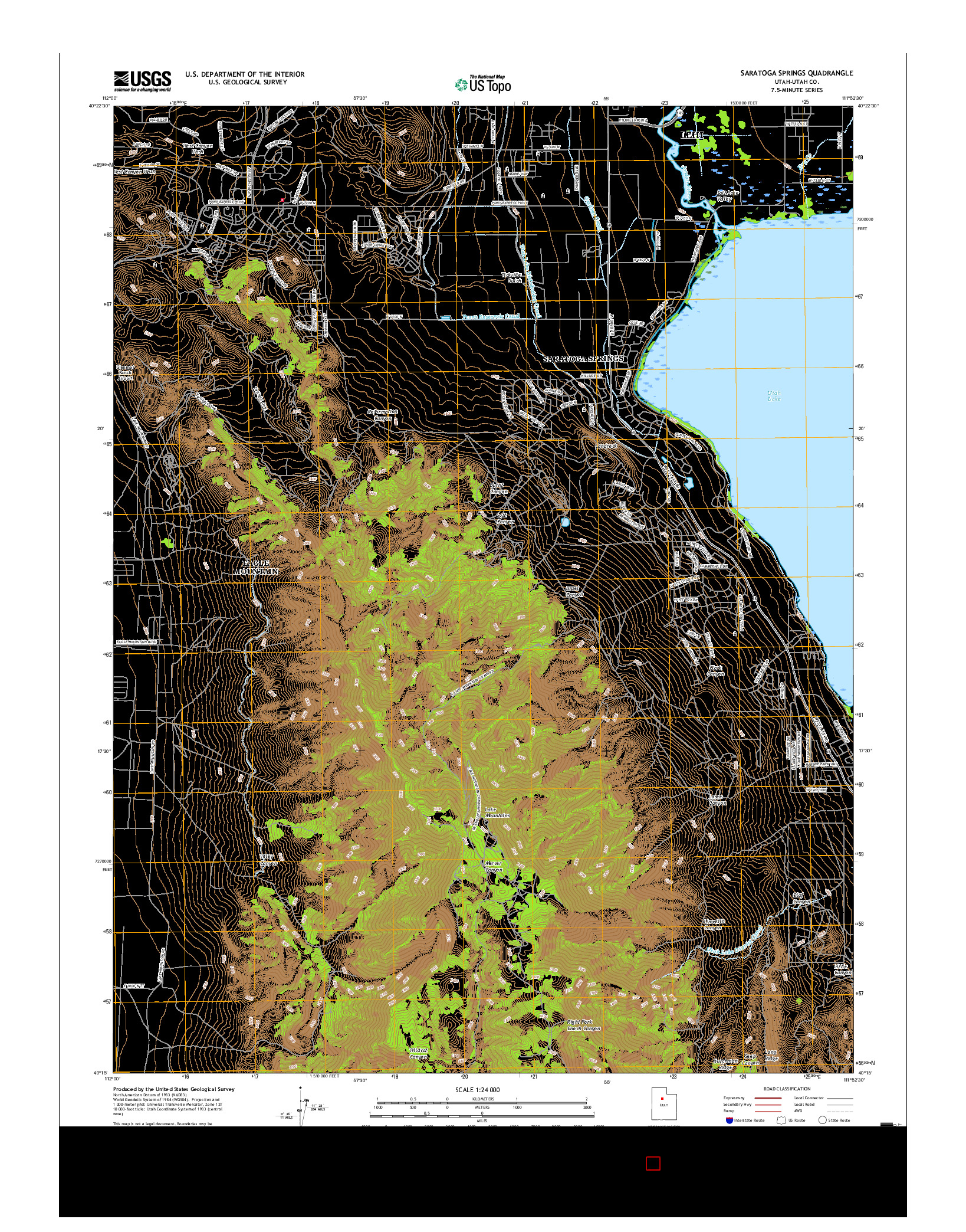 USGS US TOPO 7.5-MINUTE MAP FOR SARATOGA SPRINGS, UT 2017