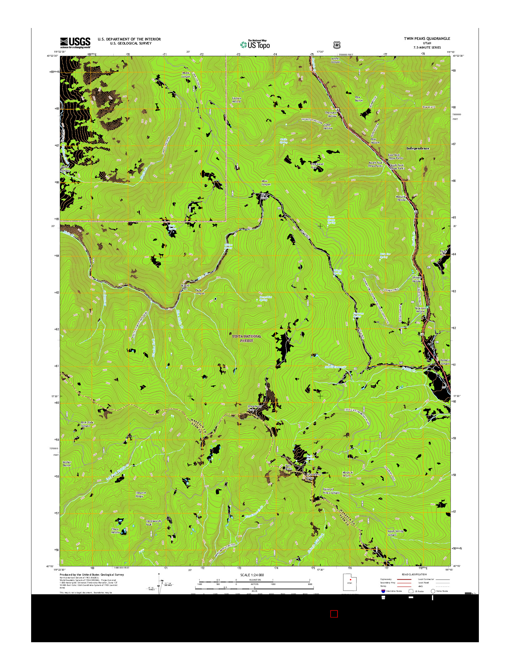 USGS US TOPO 7.5-MINUTE MAP FOR TWIN PEAKS, UT 2017