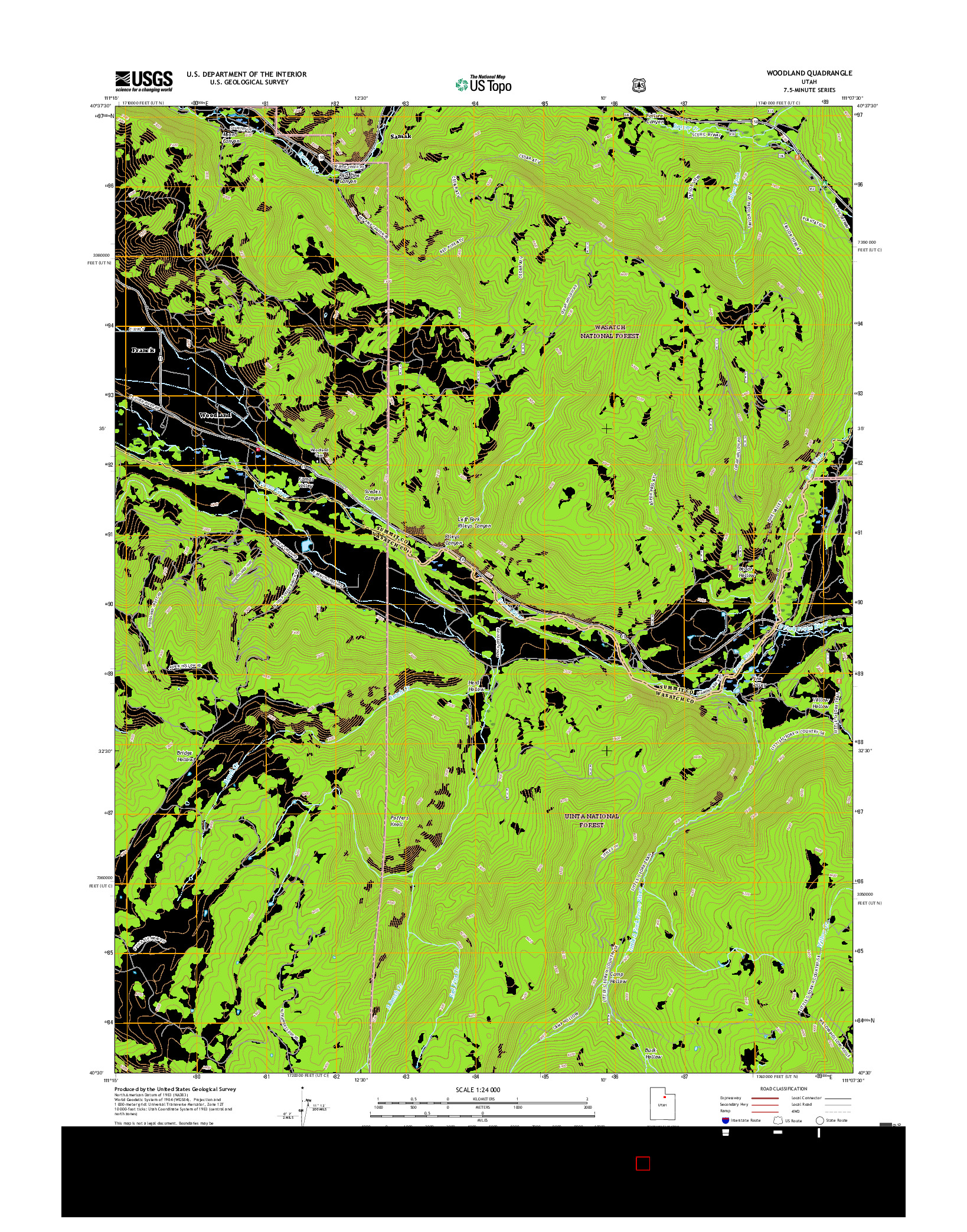 USGS US TOPO 7.5-MINUTE MAP FOR WOODLAND, UT 2017