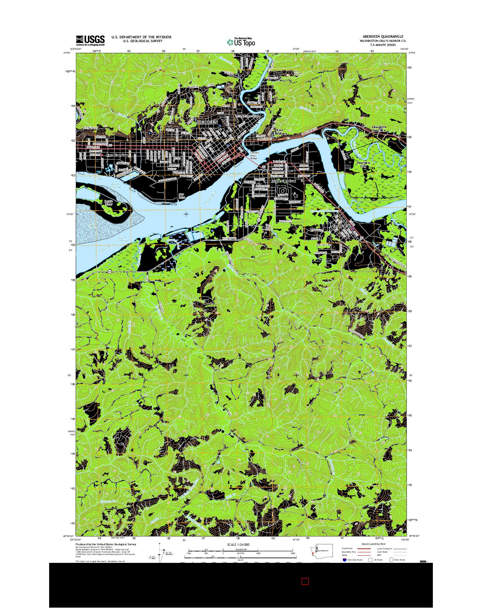 USGS US TOPO 7.5-MINUTE MAP FOR ABERDEEN, WA 2017