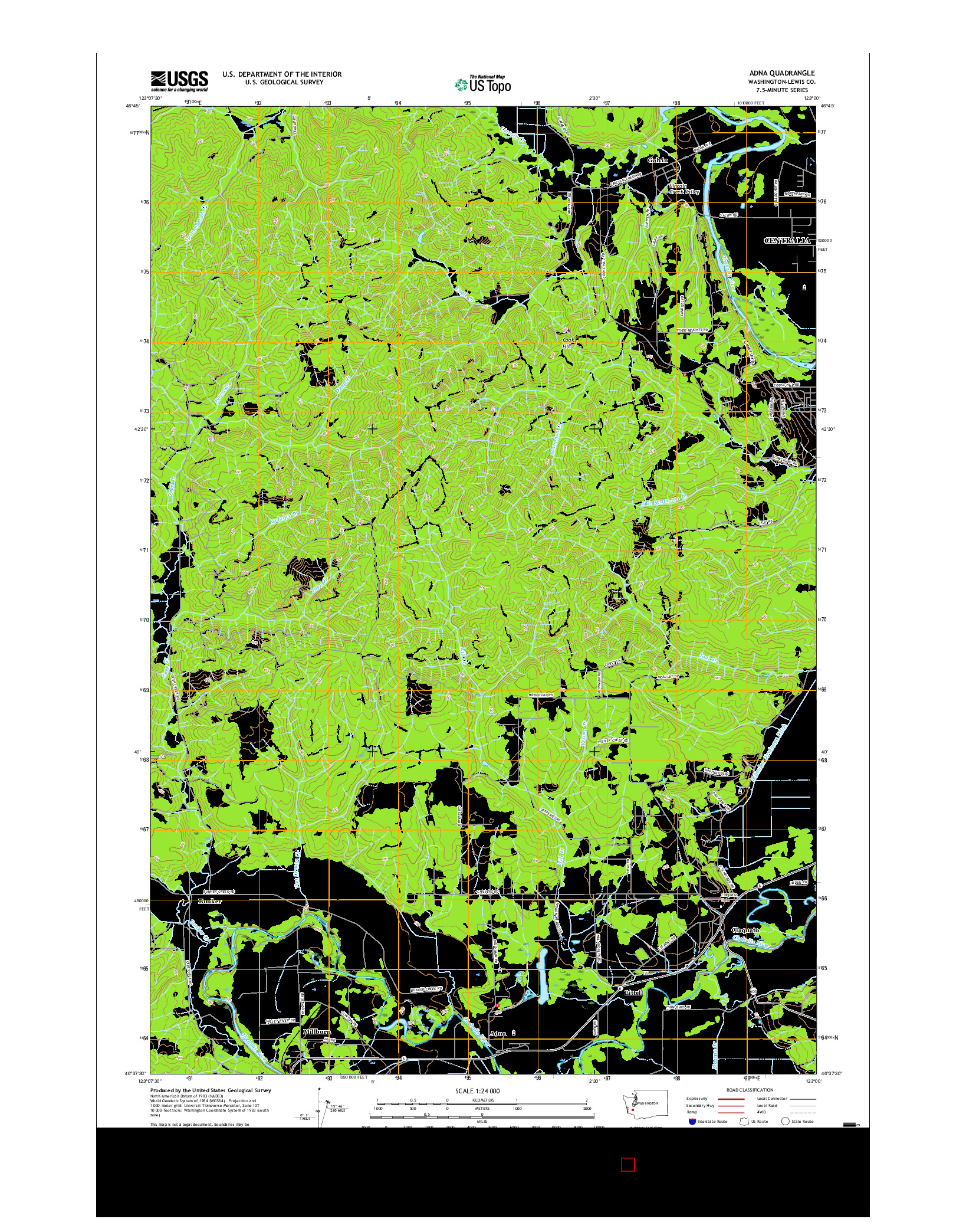 USGS US TOPO 7.5-MINUTE MAP FOR ADNA, WA 2017