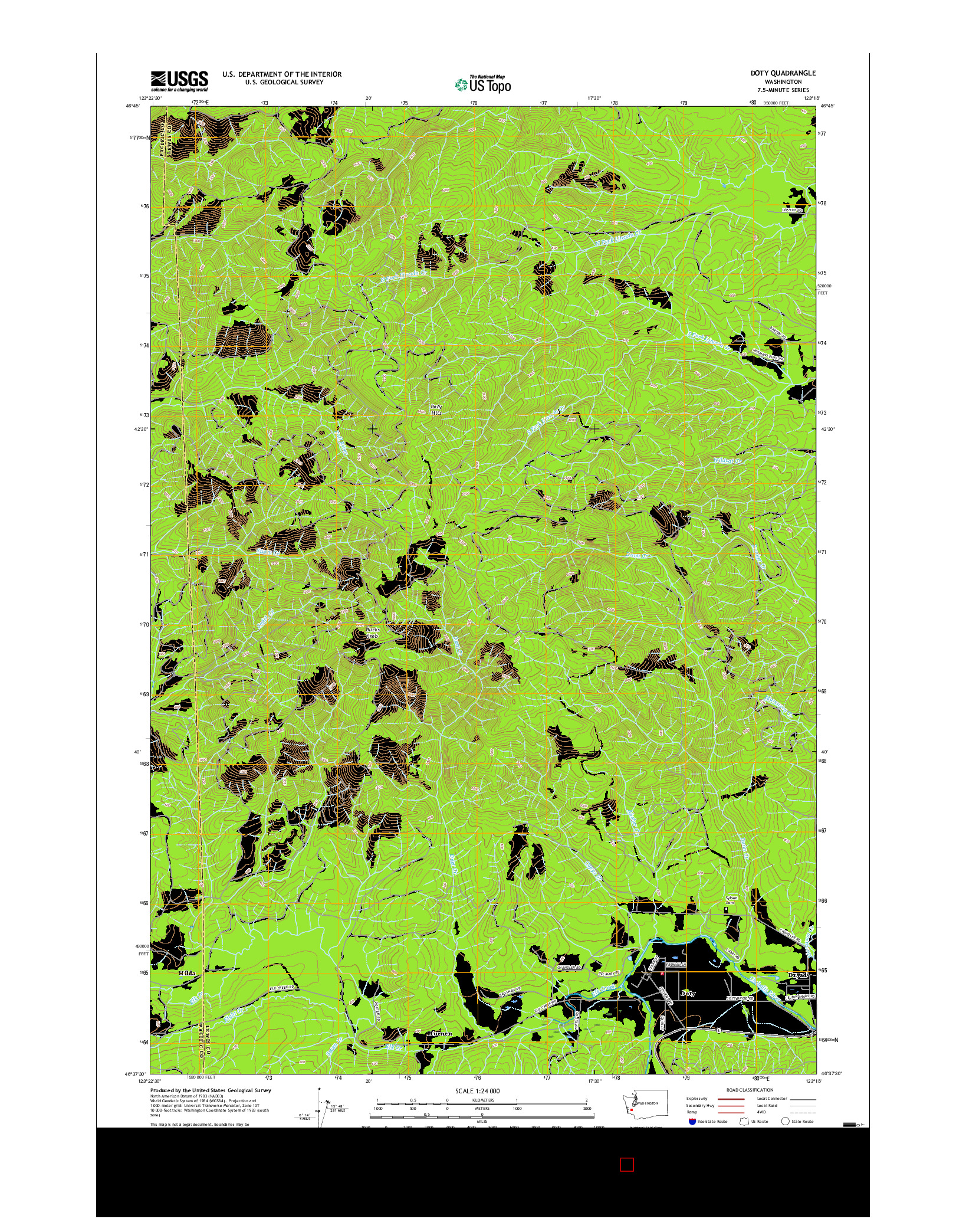 USGS US TOPO 7.5-MINUTE MAP FOR DOTY, WA 2017