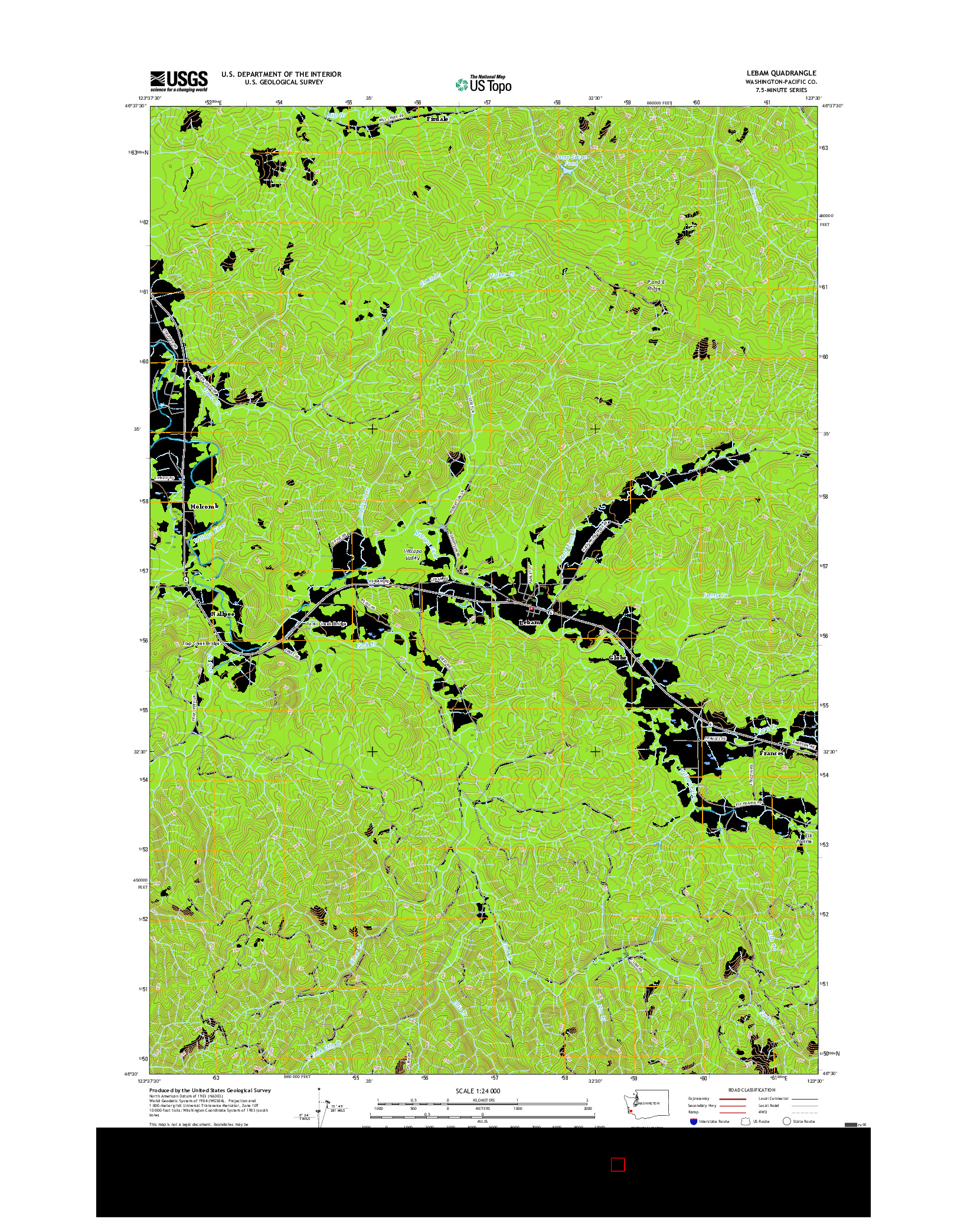 USGS US TOPO 7.5-MINUTE MAP FOR LEBAM, WA 2017