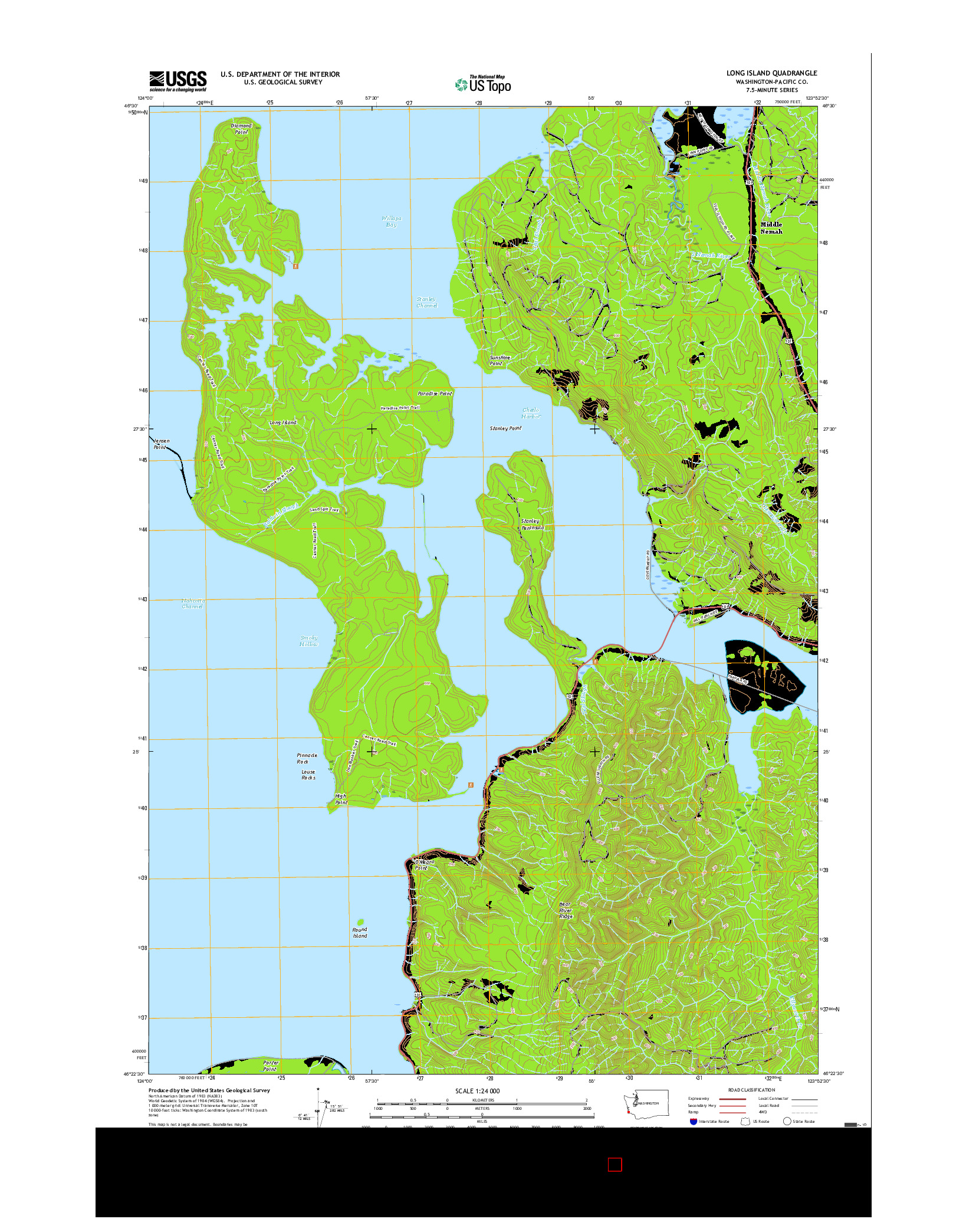 USGS US TOPO 7.5-MINUTE MAP FOR LONG ISLAND, WA 2017