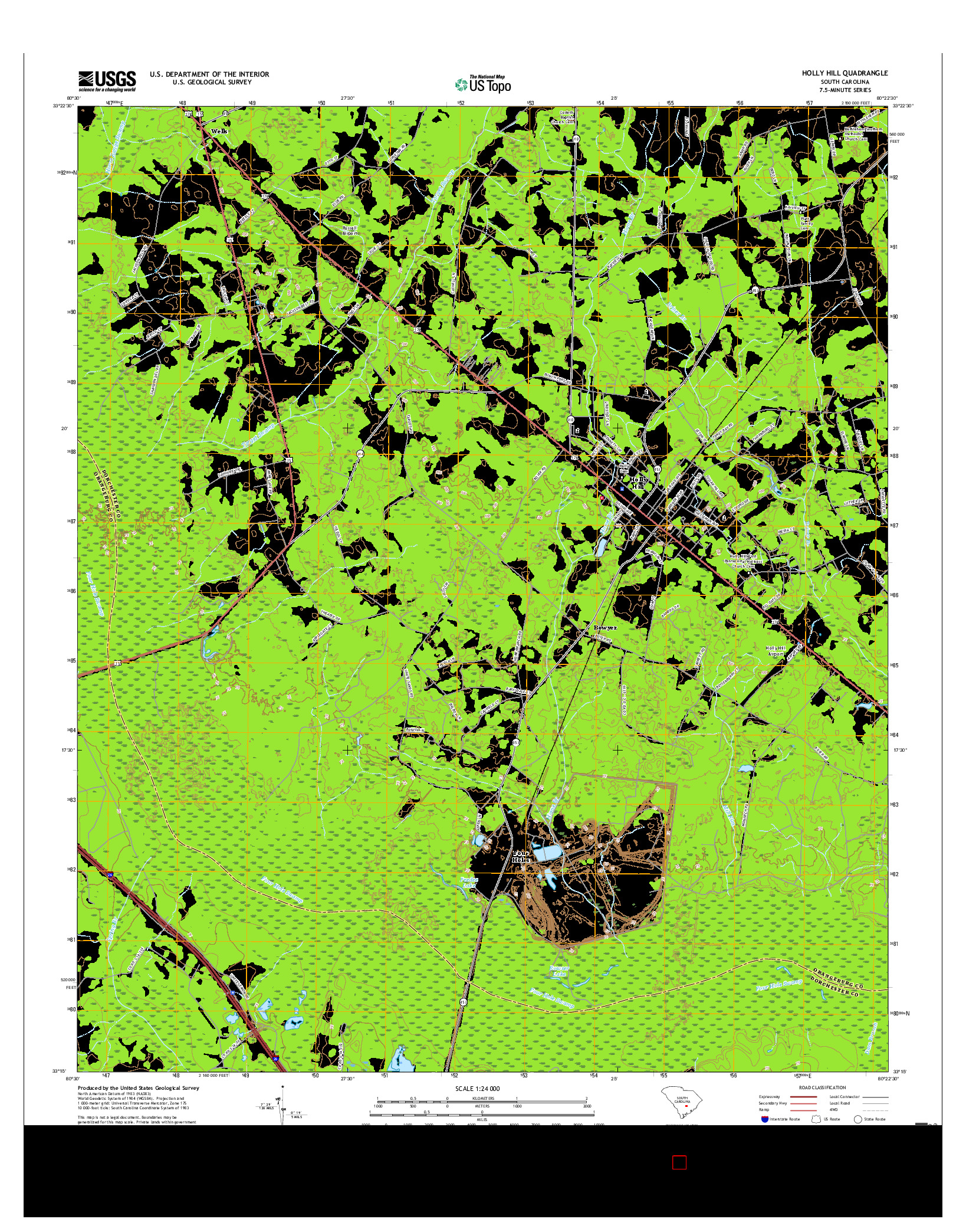 USGS US TOPO 7.5-MINUTE MAP FOR HOLLY HILL, SC 2017