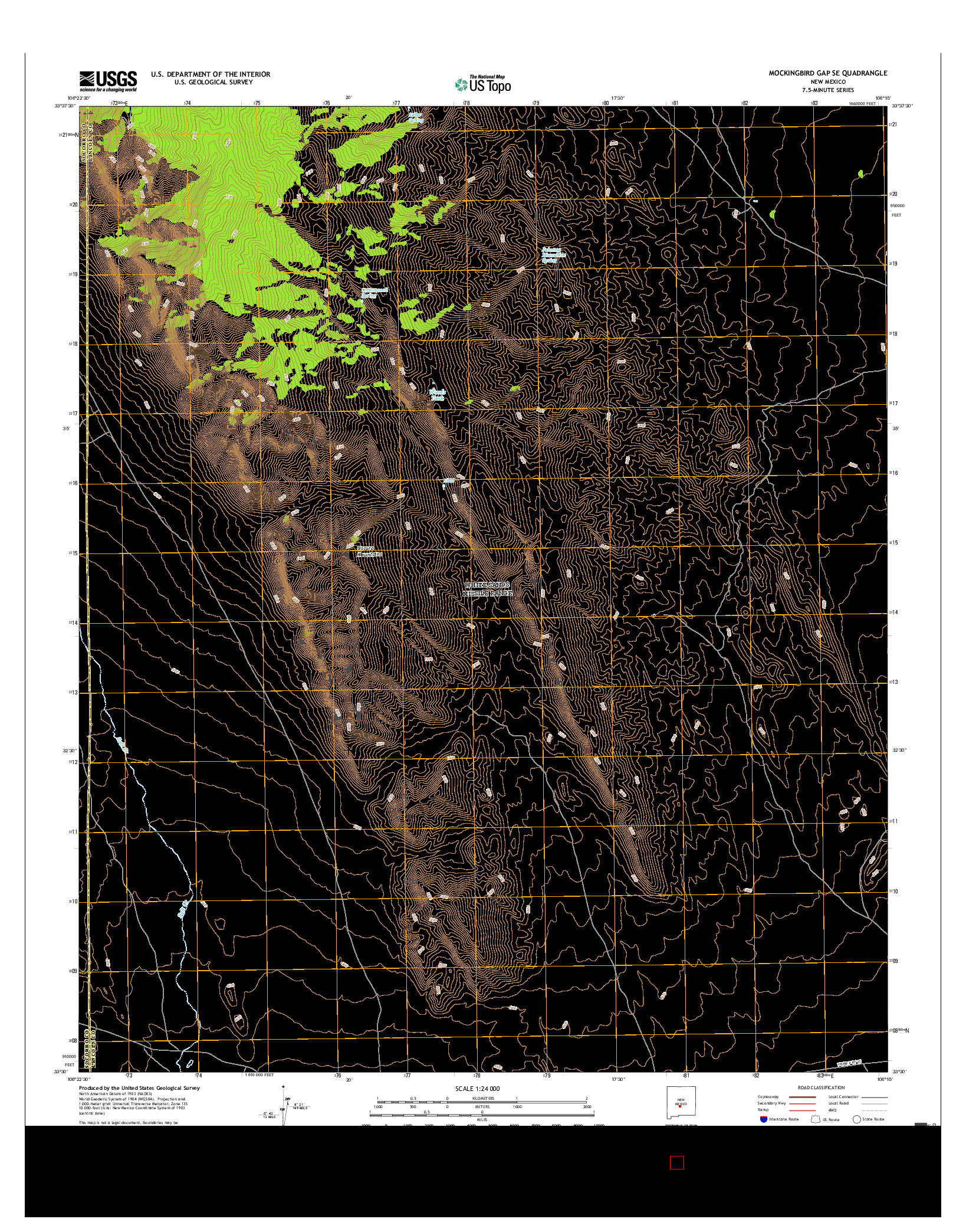 USGS US TOPO 7.5-MINUTE MAP FOR MOCKINGBIRD GAP SE, NM 2017