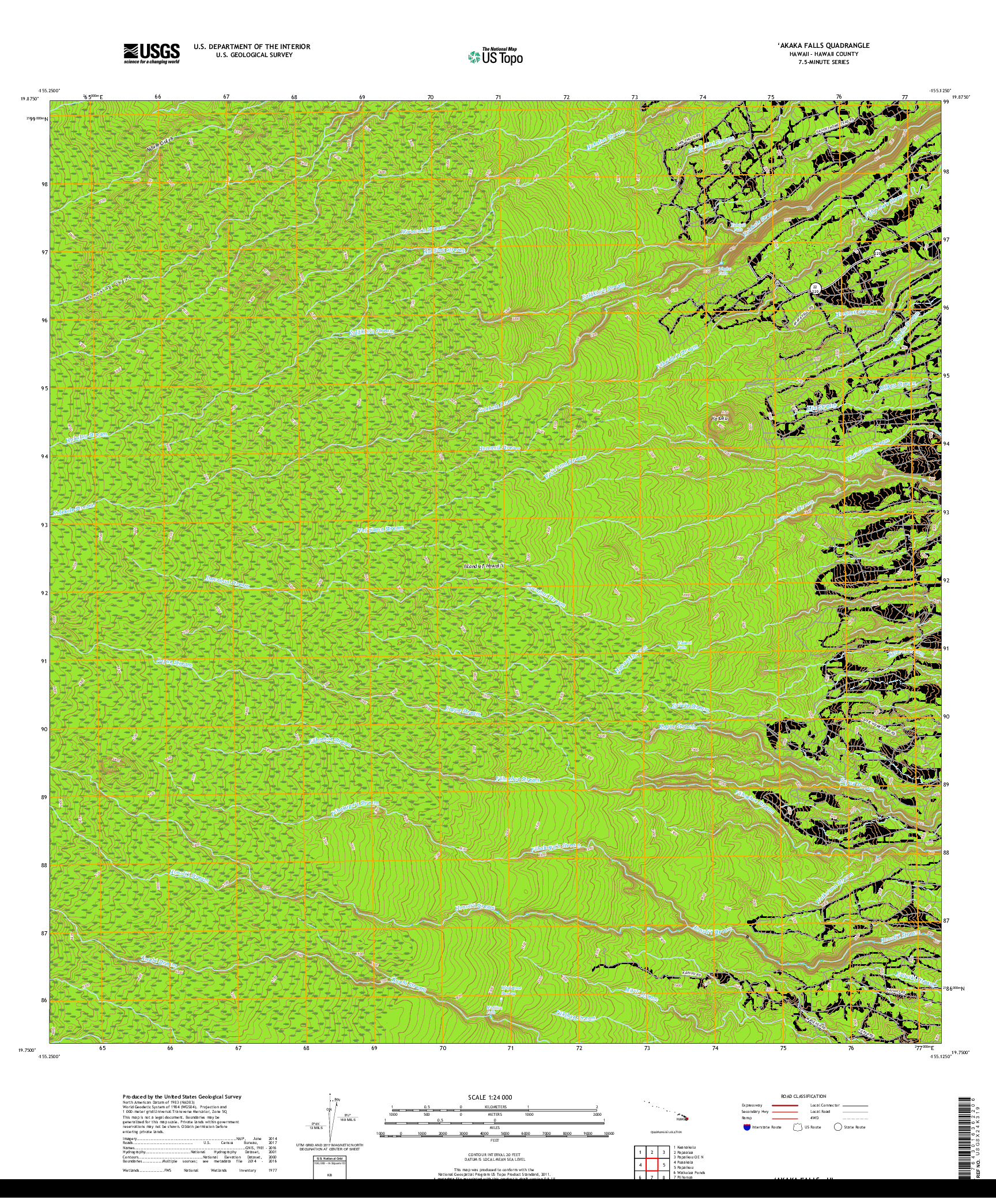 USGS US TOPO 7.5-MINUTE MAP FOR AKAKA FALLS, HI 2017