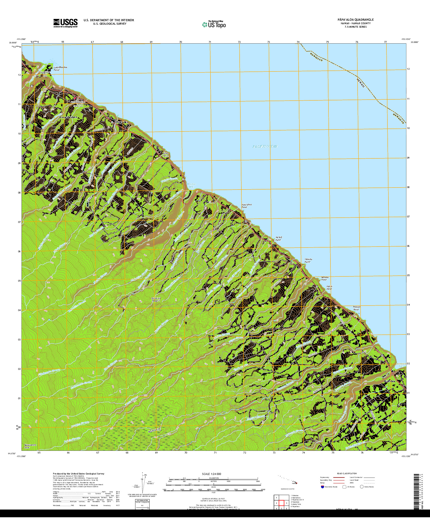 USGS US TOPO 7.5-MINUTE MAP FOR PAPAALOA, HI 2017