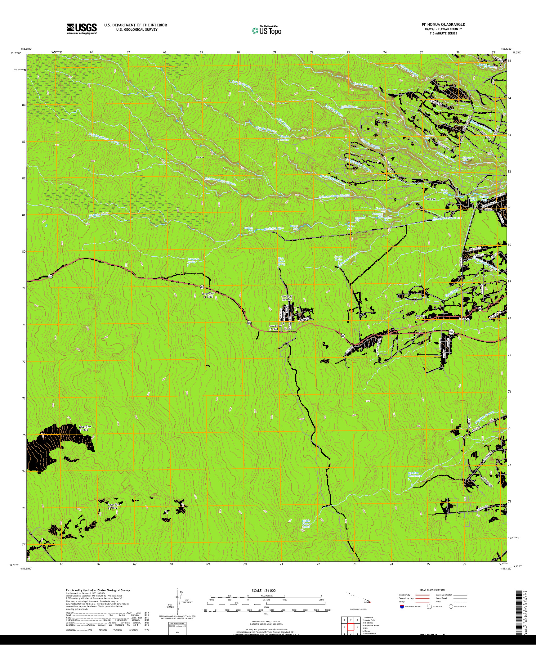 USGS US TOPO 7.5-MINUTE MAP FOR PIIHONUA, HI 2017