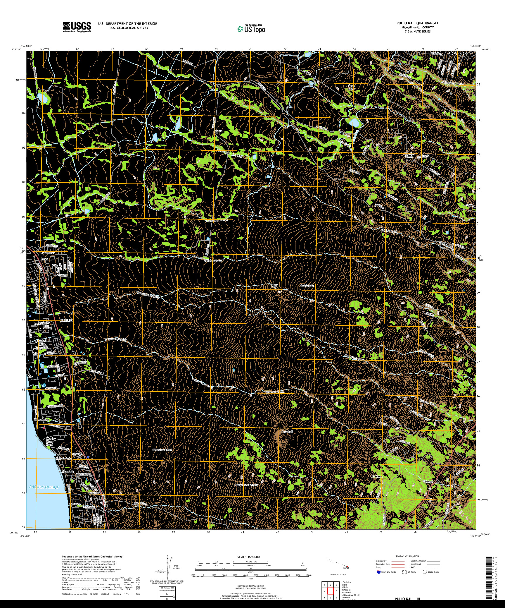 USGS US TOPO 7.5-MINUTE MAP FOR PUU O KALI, HI 2017